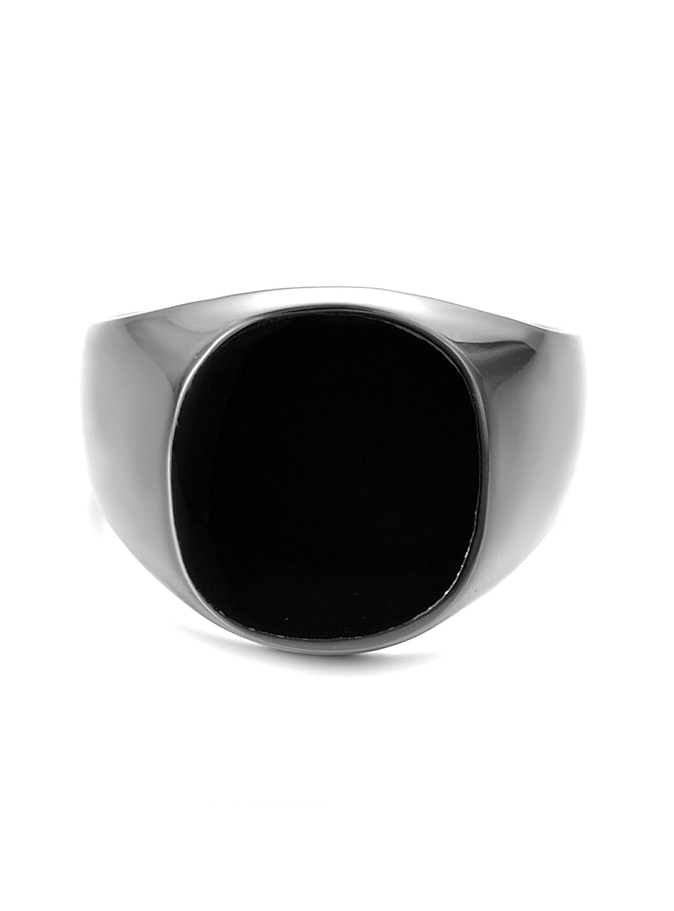 Anillo de Acero Color Plata Sello Esmalte Negro Talla 10-1