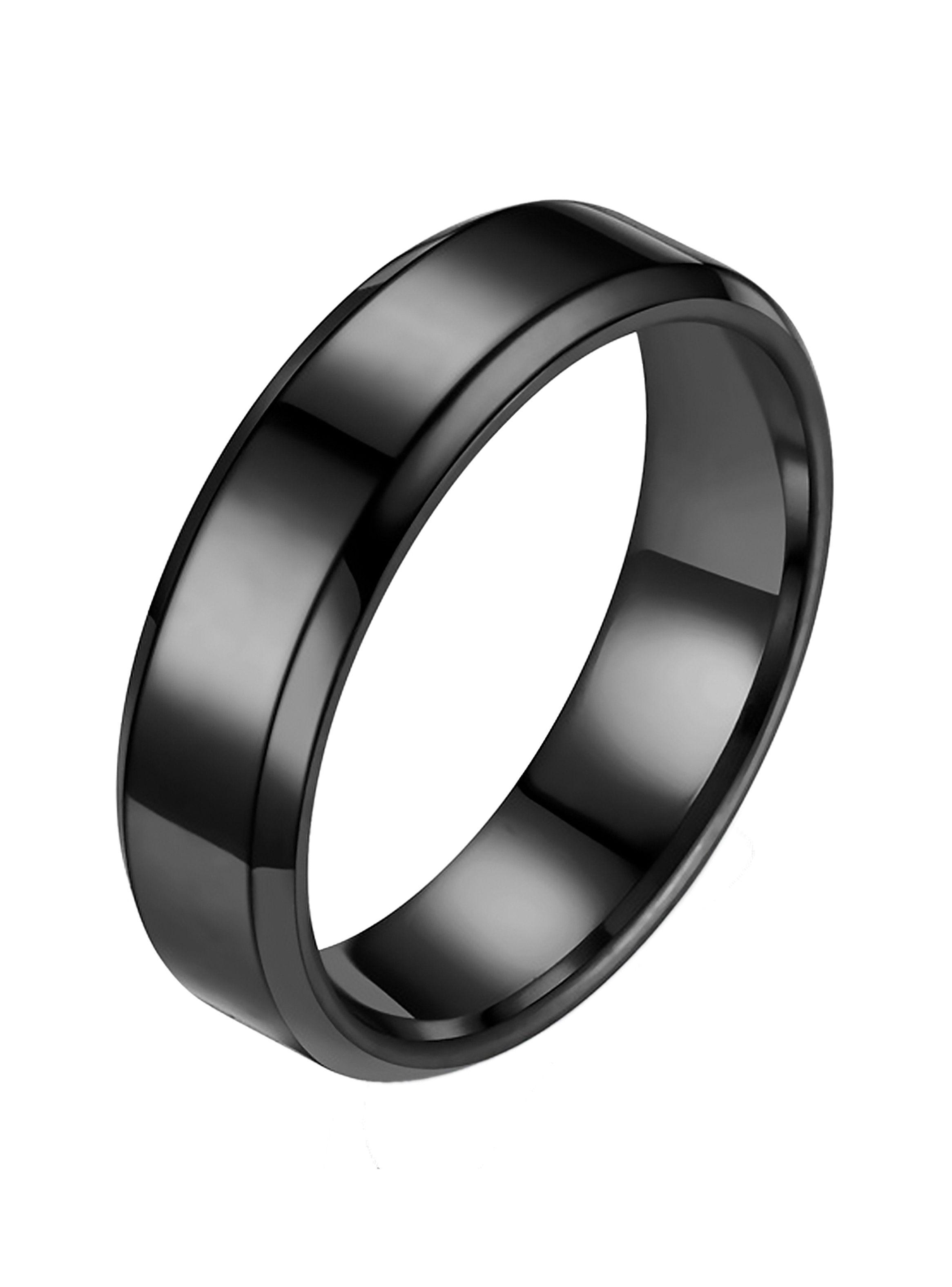 Anillo de Acero Negro con Diseño Biselado Talla 12-0