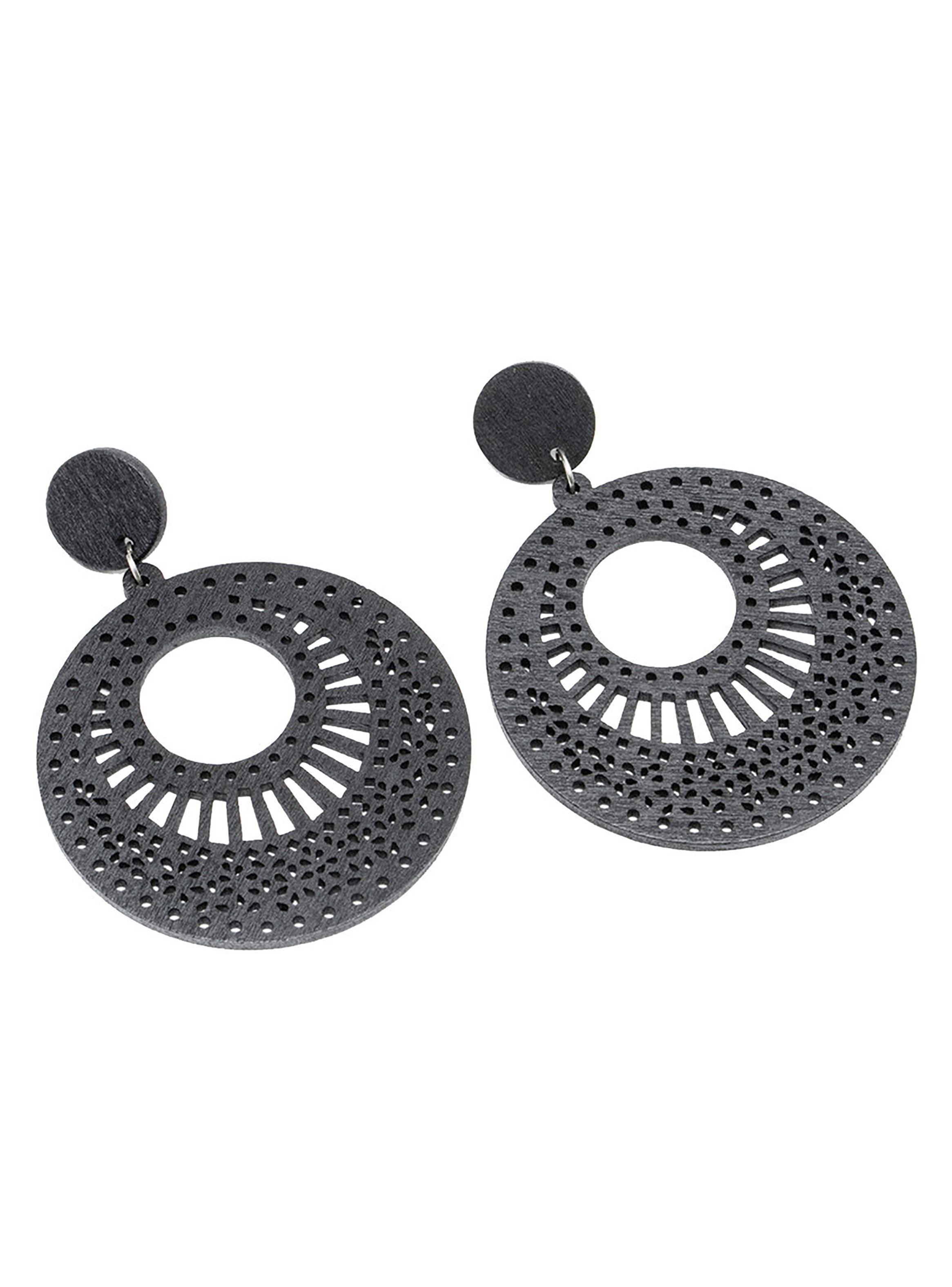 Aretes Aros Madera Circulo Artesanal Madera Negro-0
