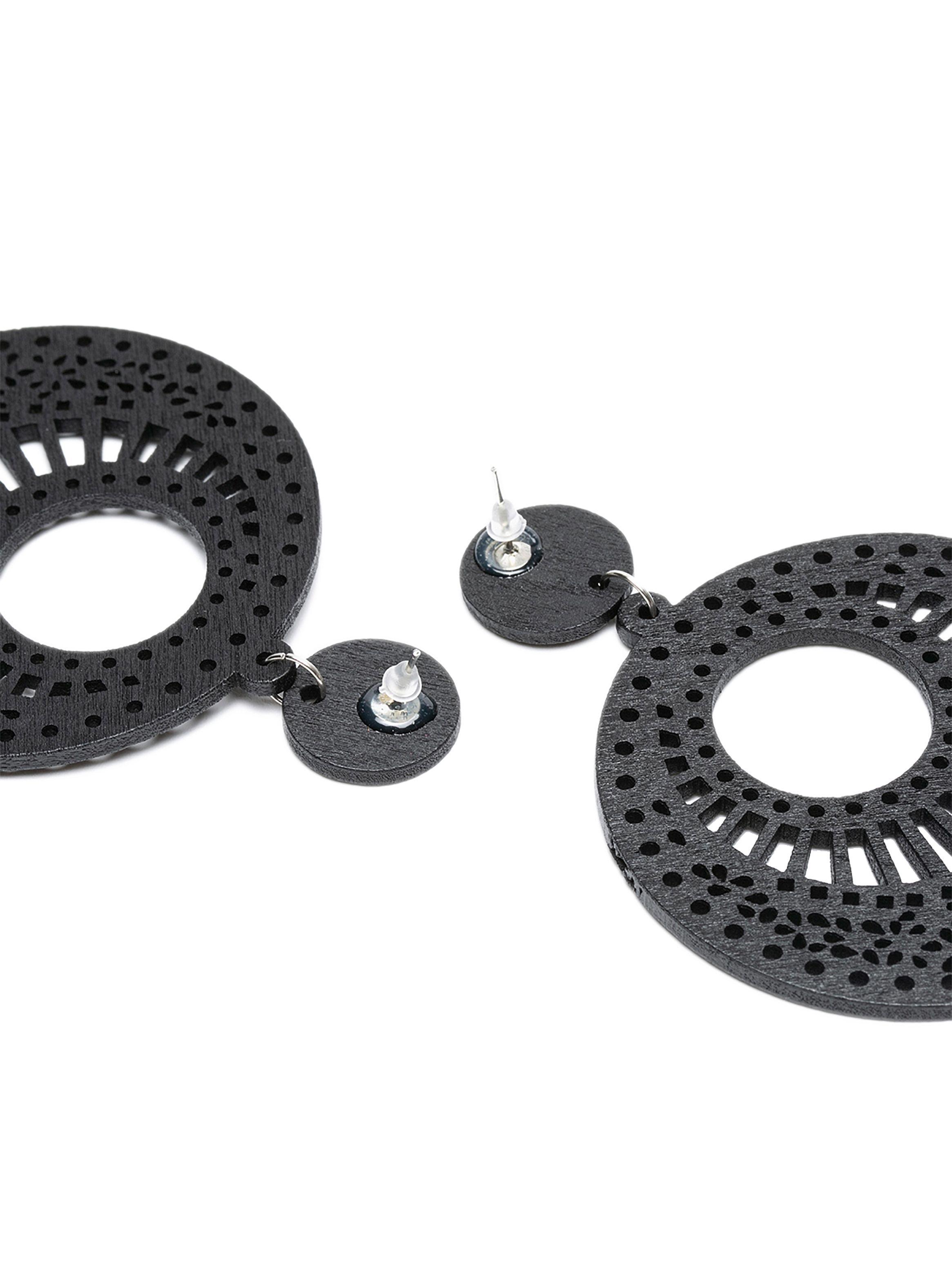 Aretes Aros Madera Circulo Artesanal Madera Negro-1