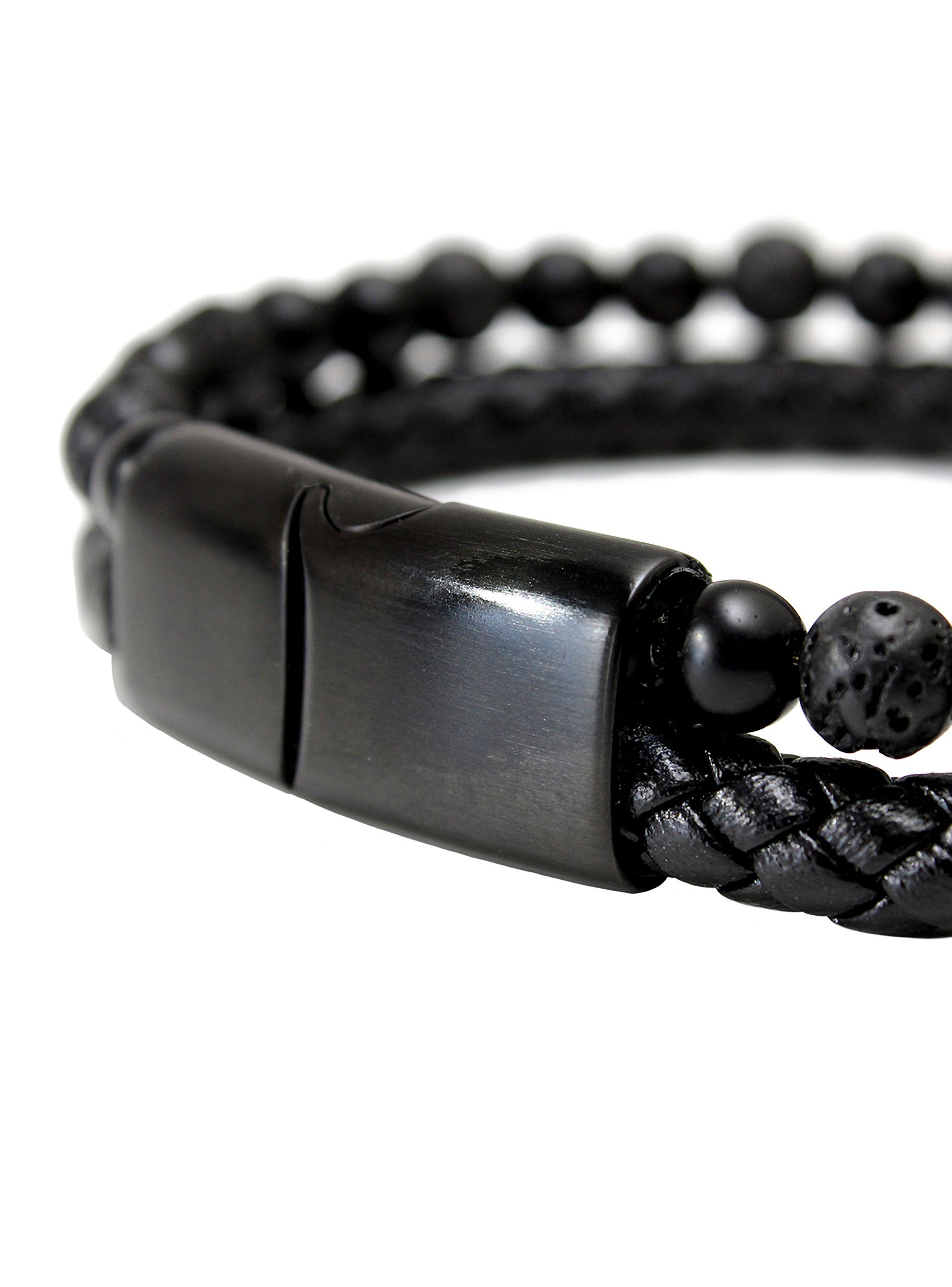 Pulsera de Hombre en Cuero con Piedras Volcánica y Ónix-2