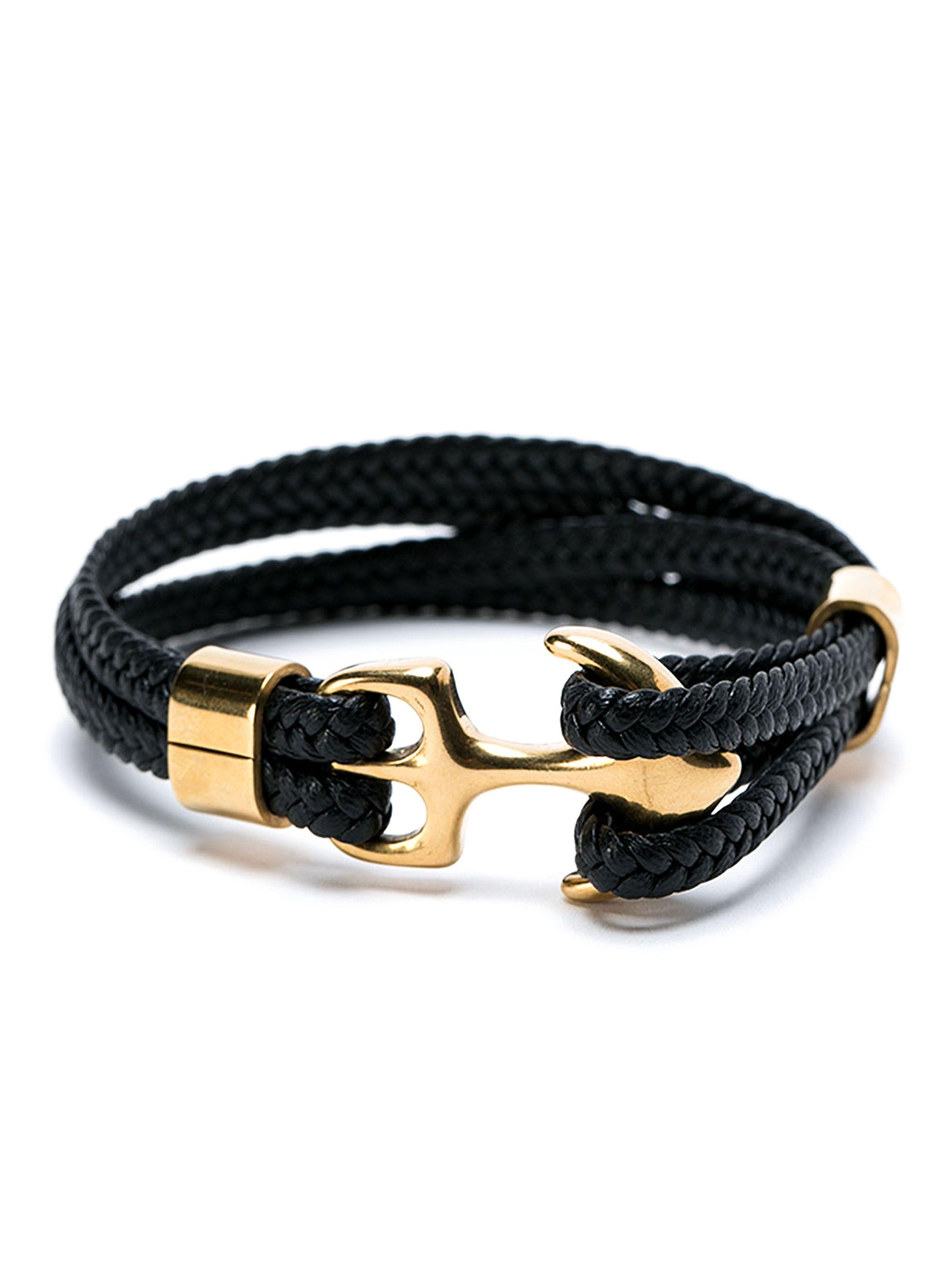 Pulsera Cordón Negro Cierre Ancla Dorada Hombre-0