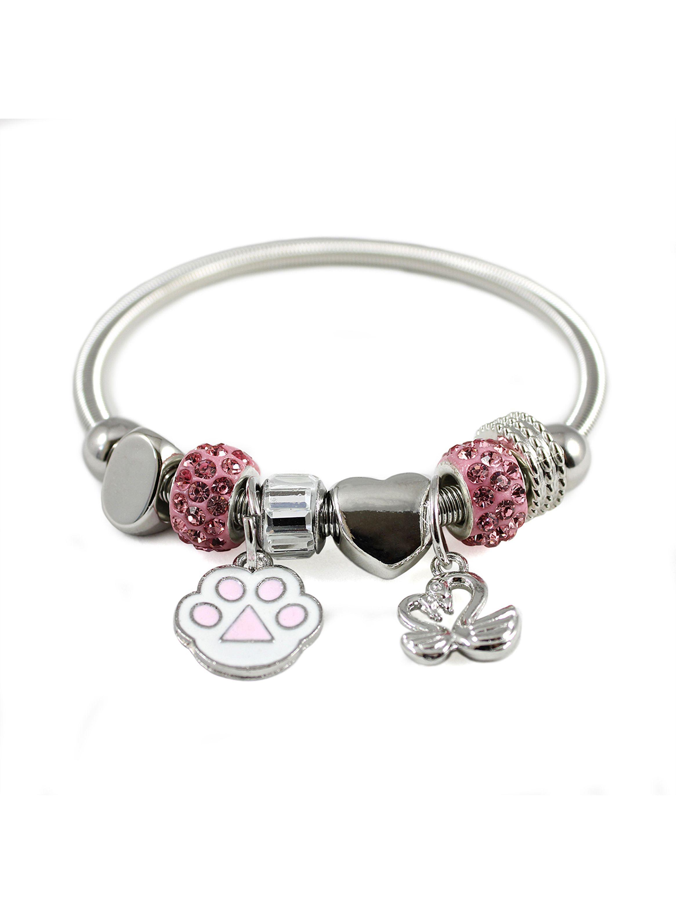 Pulsera Charms Colgante Mujer Huella Mascota Rosa-0