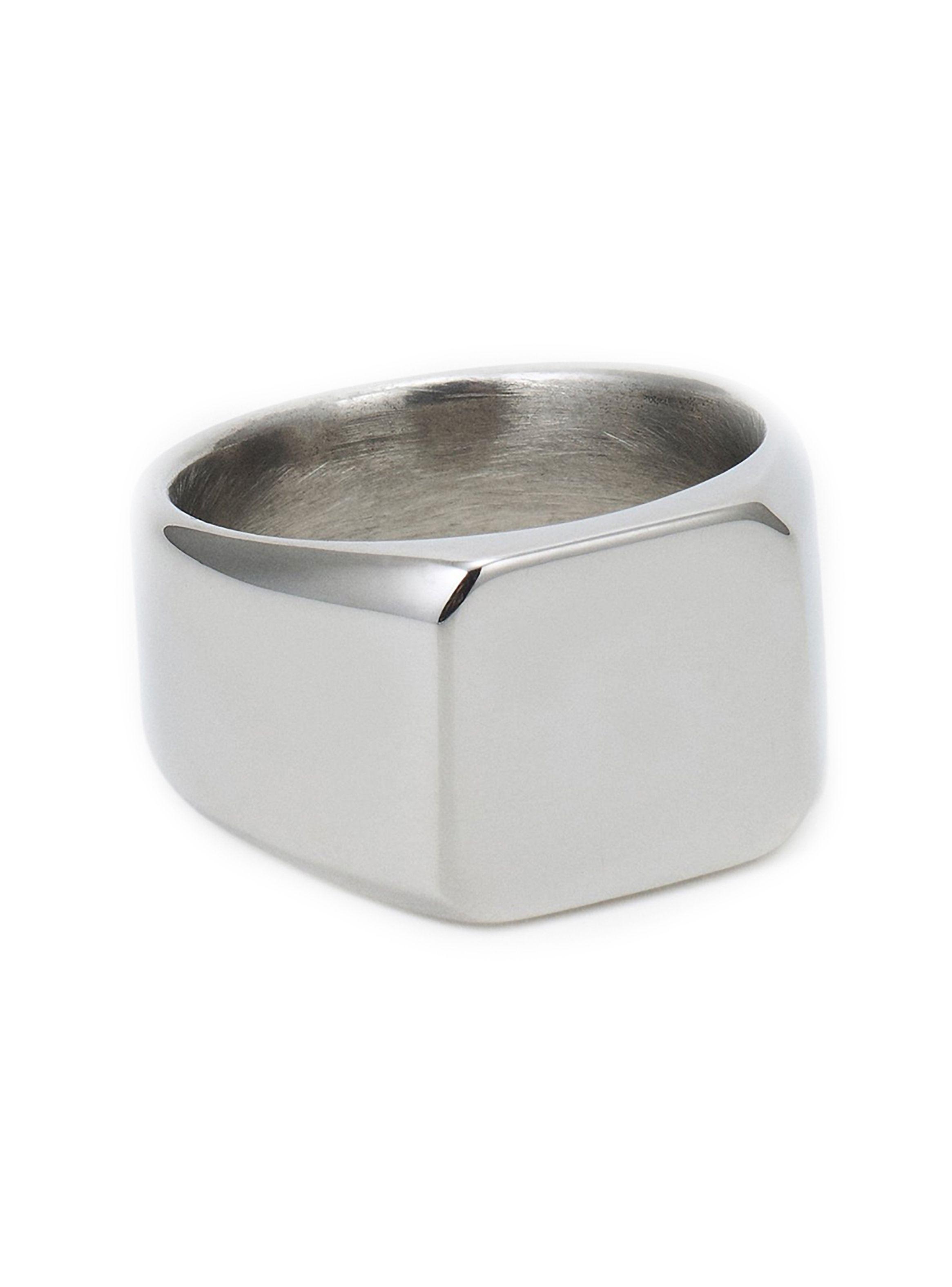 Anillo de Acero Plateado Tipo Sello Plano Cuadrado Talla 12-2