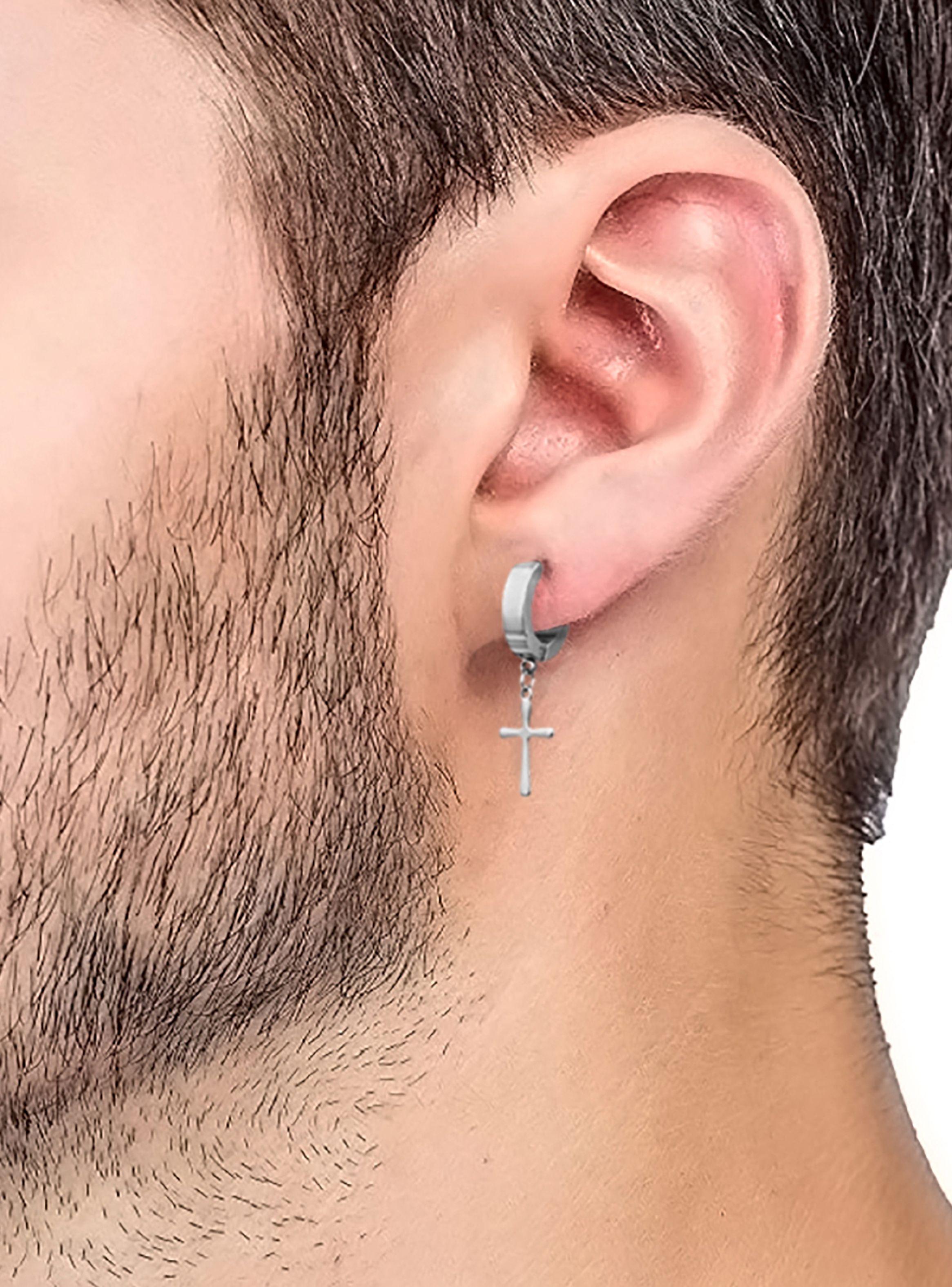 Aros Metálicos Punk con Cruz Colgante Plateados-2