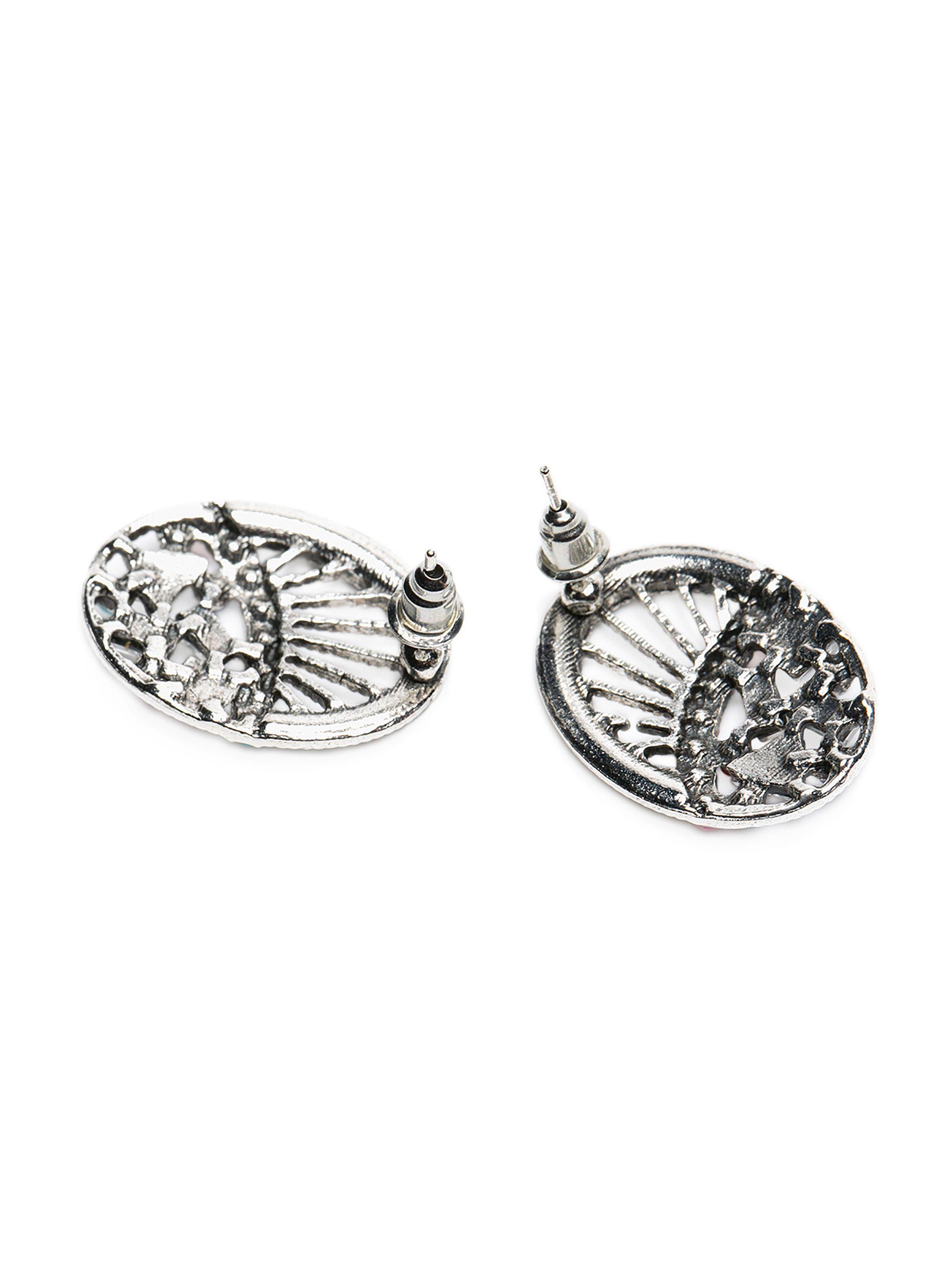 Pendientes Ovalados Negros Piedras Multicolor Mujer-1