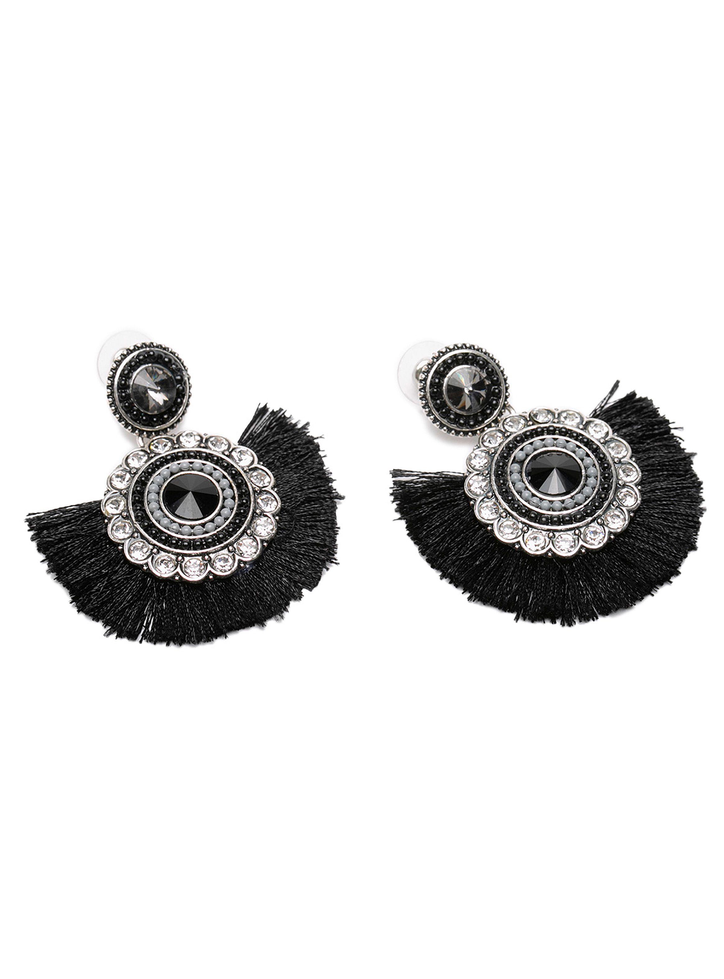 Aretes Aros en Fibra Negra Mujer-0