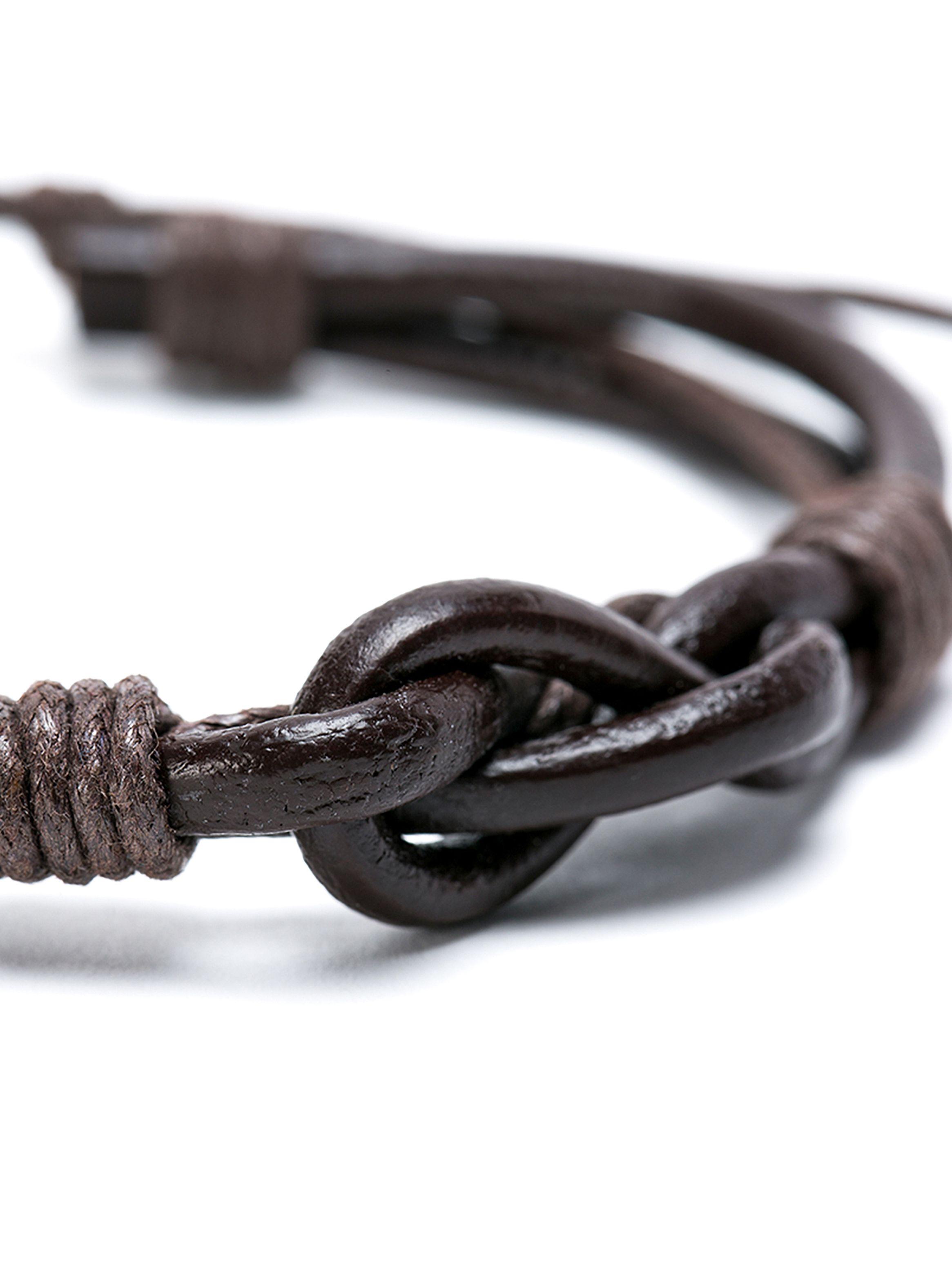 Pack Pulsera de cuero marrón con nudo y pulsera piedra volcánica larvikita-2