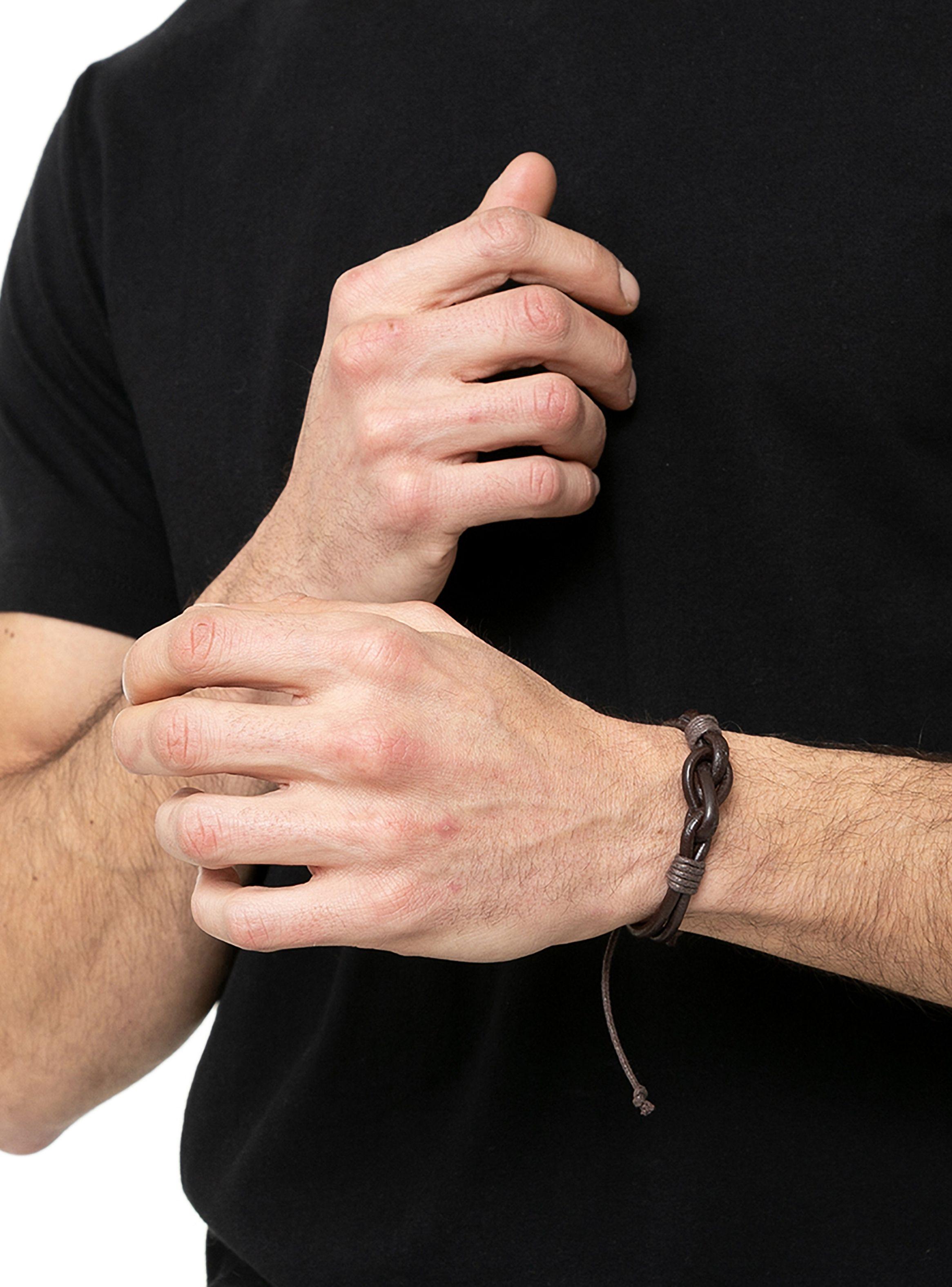 Pack Pulsera de cuero marrón con nudo y pulsera piedra volcánica larvikita-3