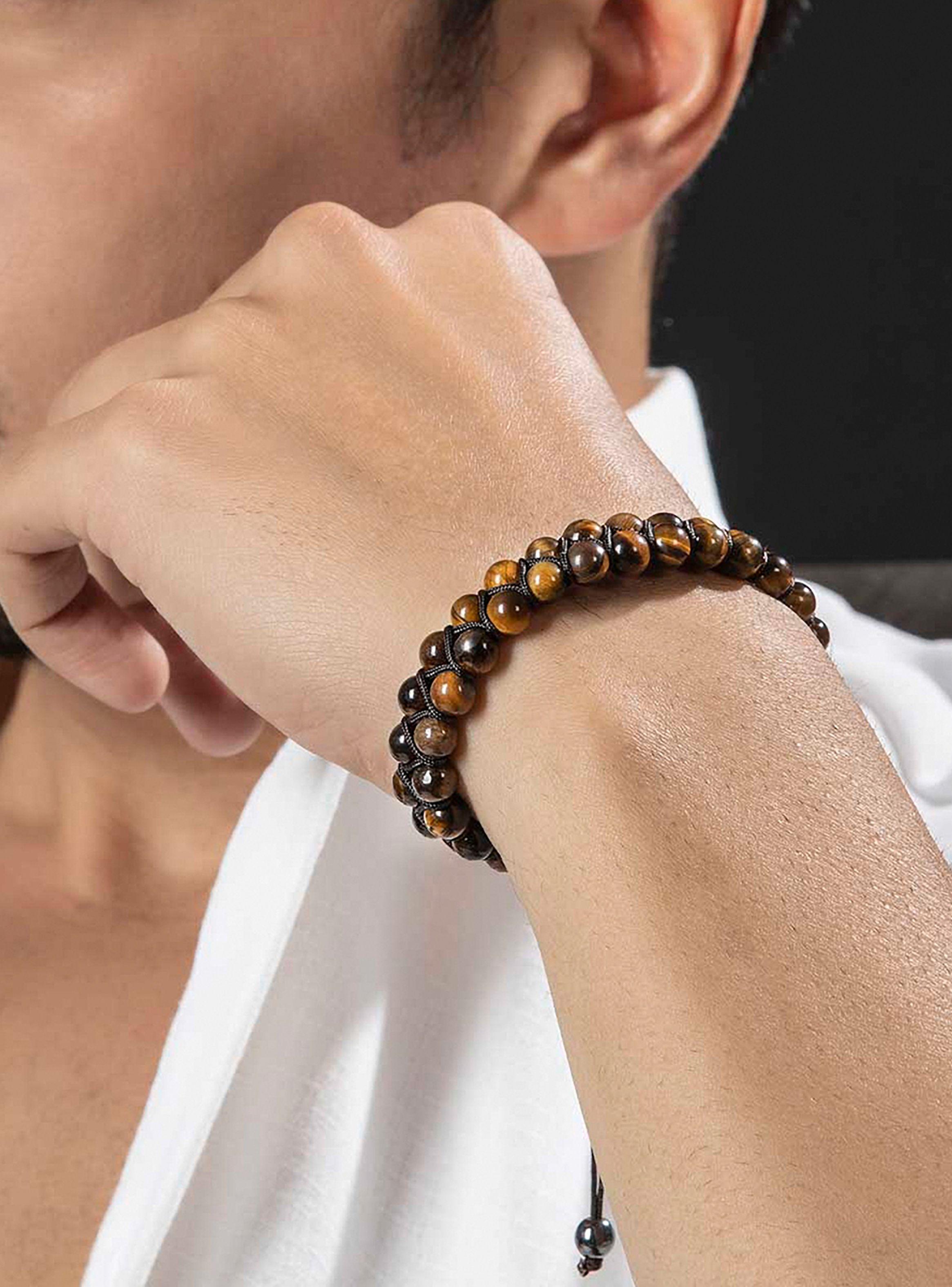 Pulseras de Piedras Naturales Ojo de Tigre Brazalete Ajustable Unisex-3