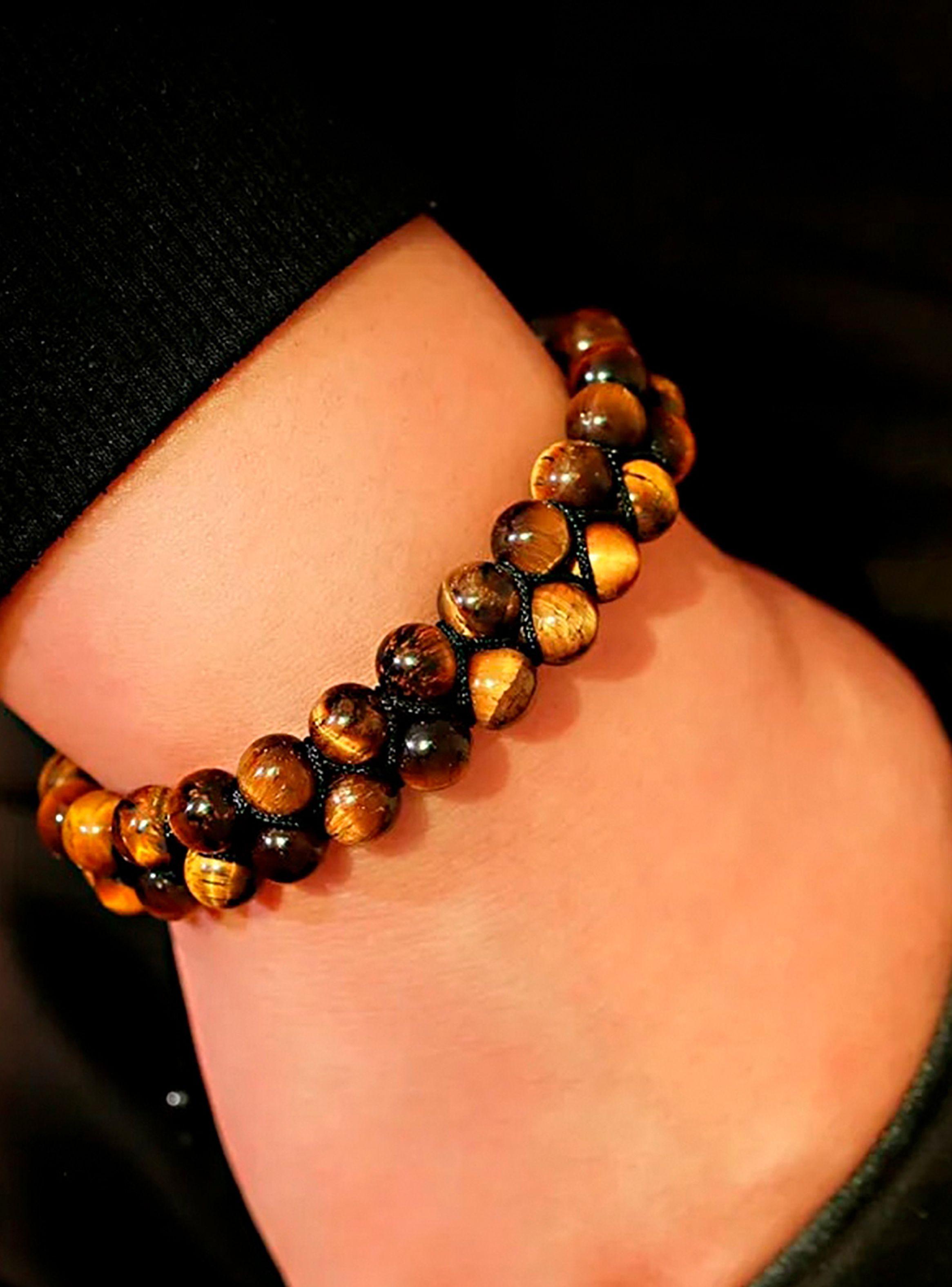 Pulseras de Piedras Naturales Ojo de Tigre Brazalete Ajustable Unisex-4