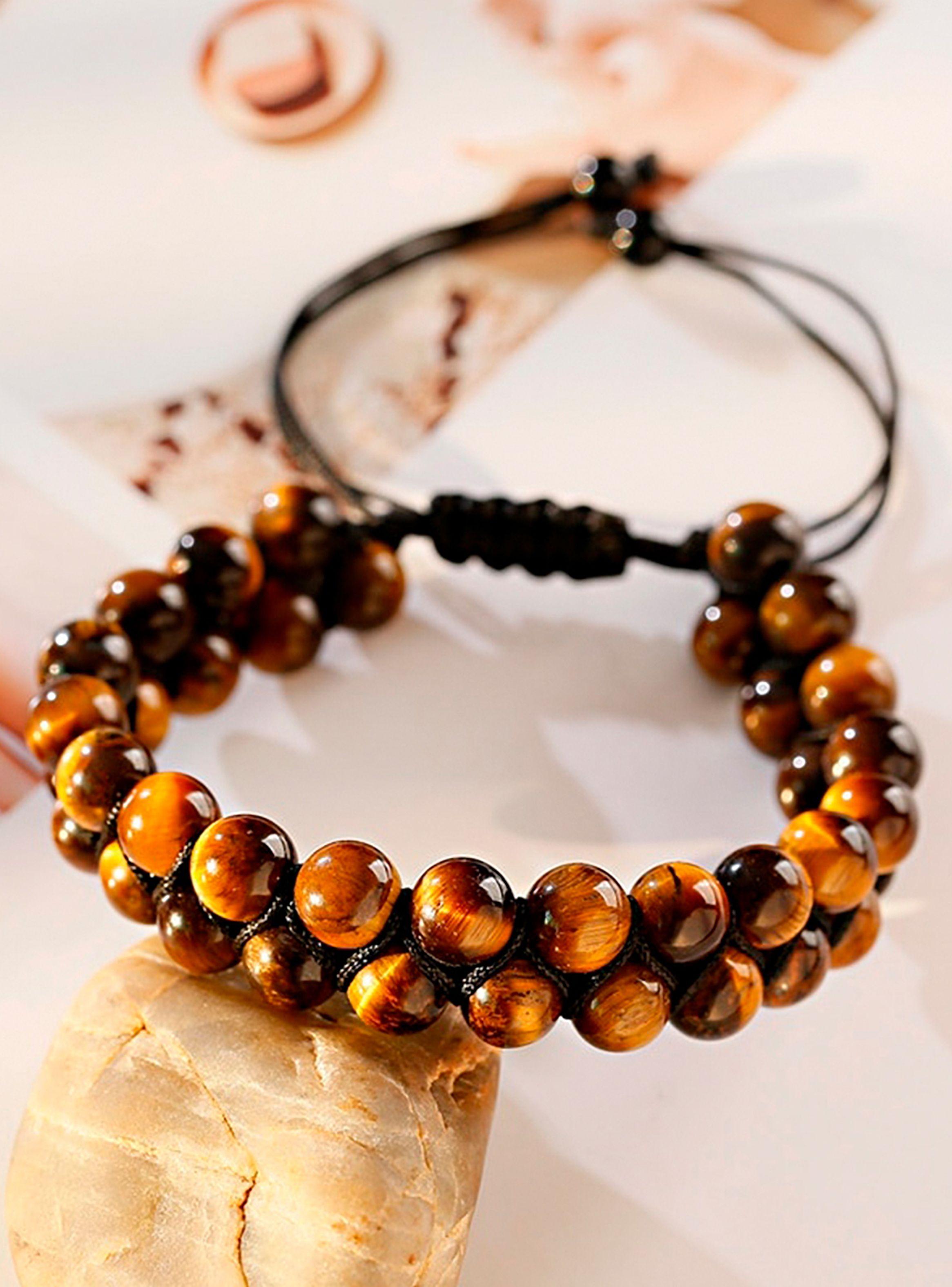 Pulseras de Piedras Naturales Ojo de Tigre Brazalete Ajustable Unisex-5