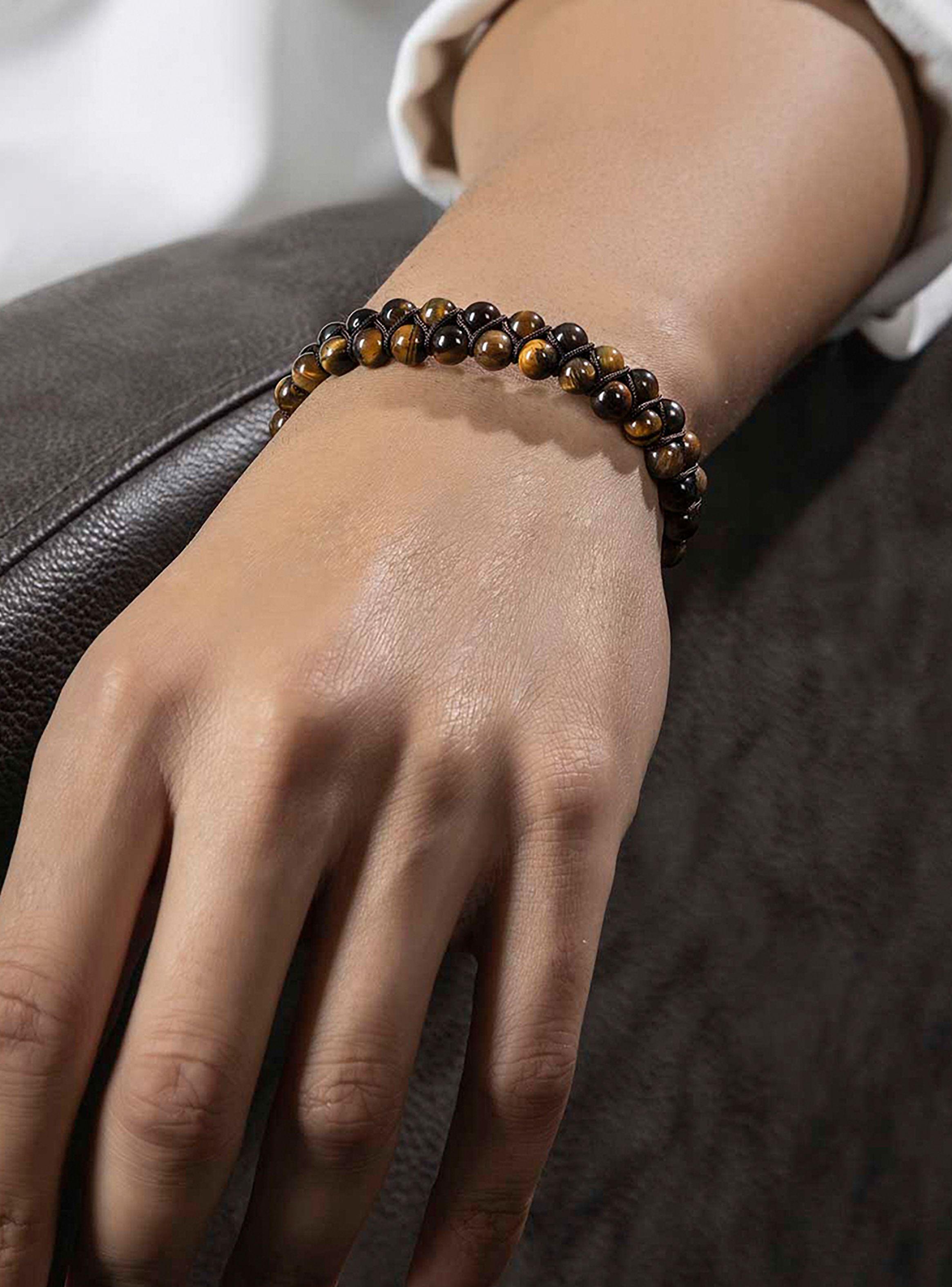 Pulseras de Piedras Naturales Ojo de Tigre Brazalete Ajustable Unisex-6
