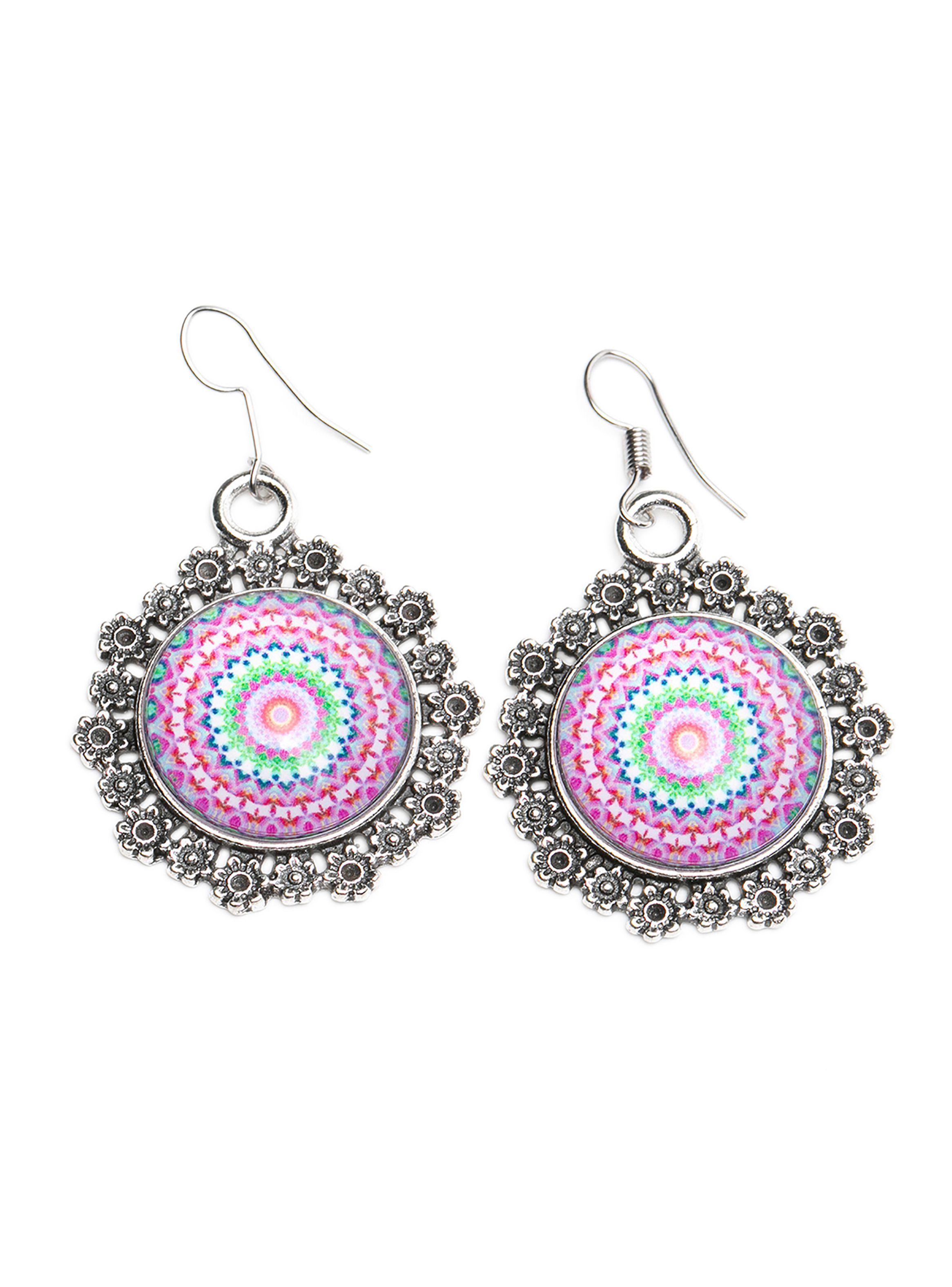 Aretes Mandala Rosada Acero Inoxidable Mujer-0