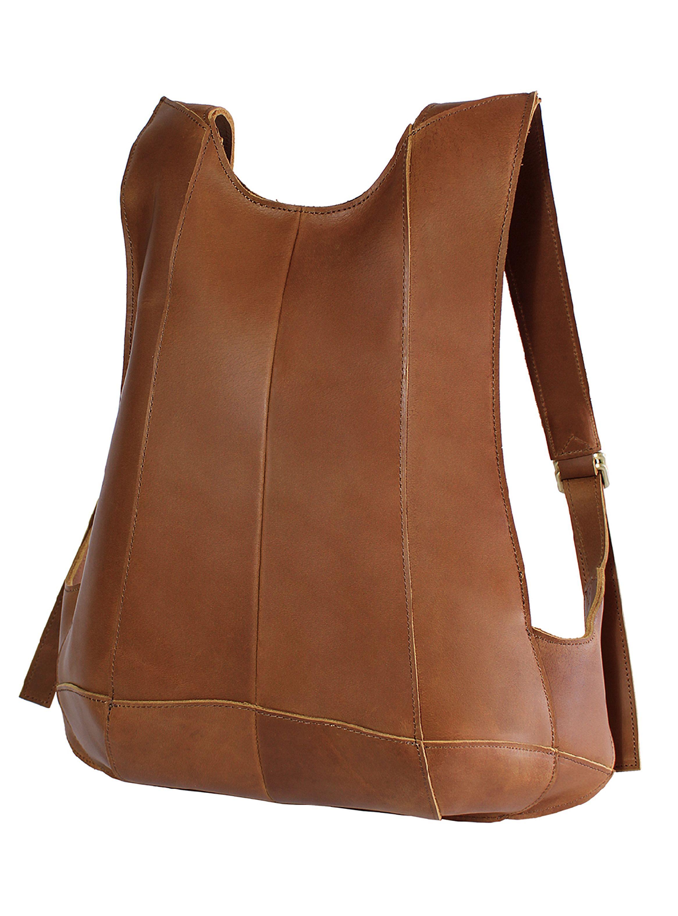 Mochila Bolso de Cuero Natural Café Antirrobo-0