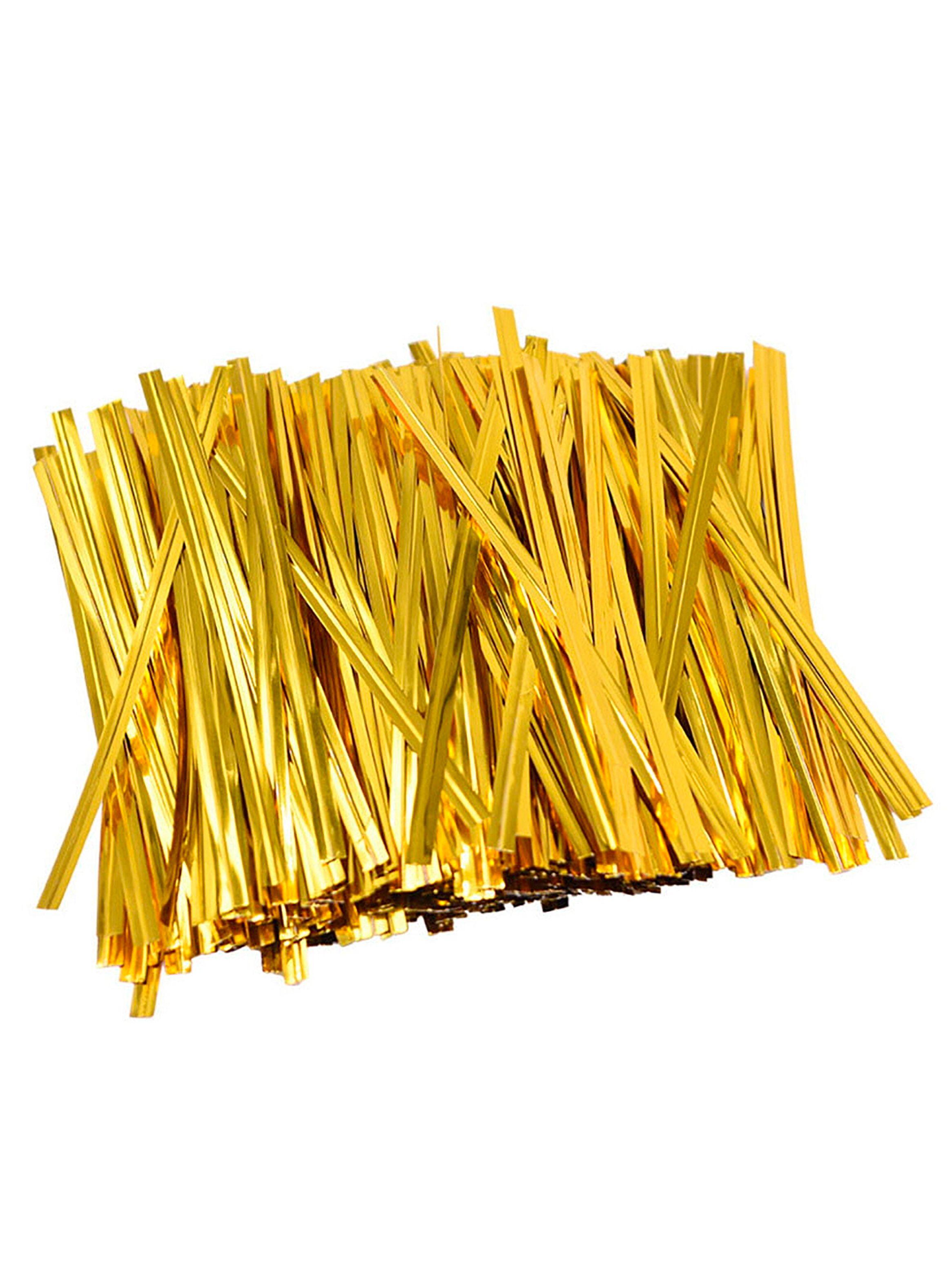 Pack 800 Amarras Metálicas Dorada 8cm para Bolsas Celofan-1