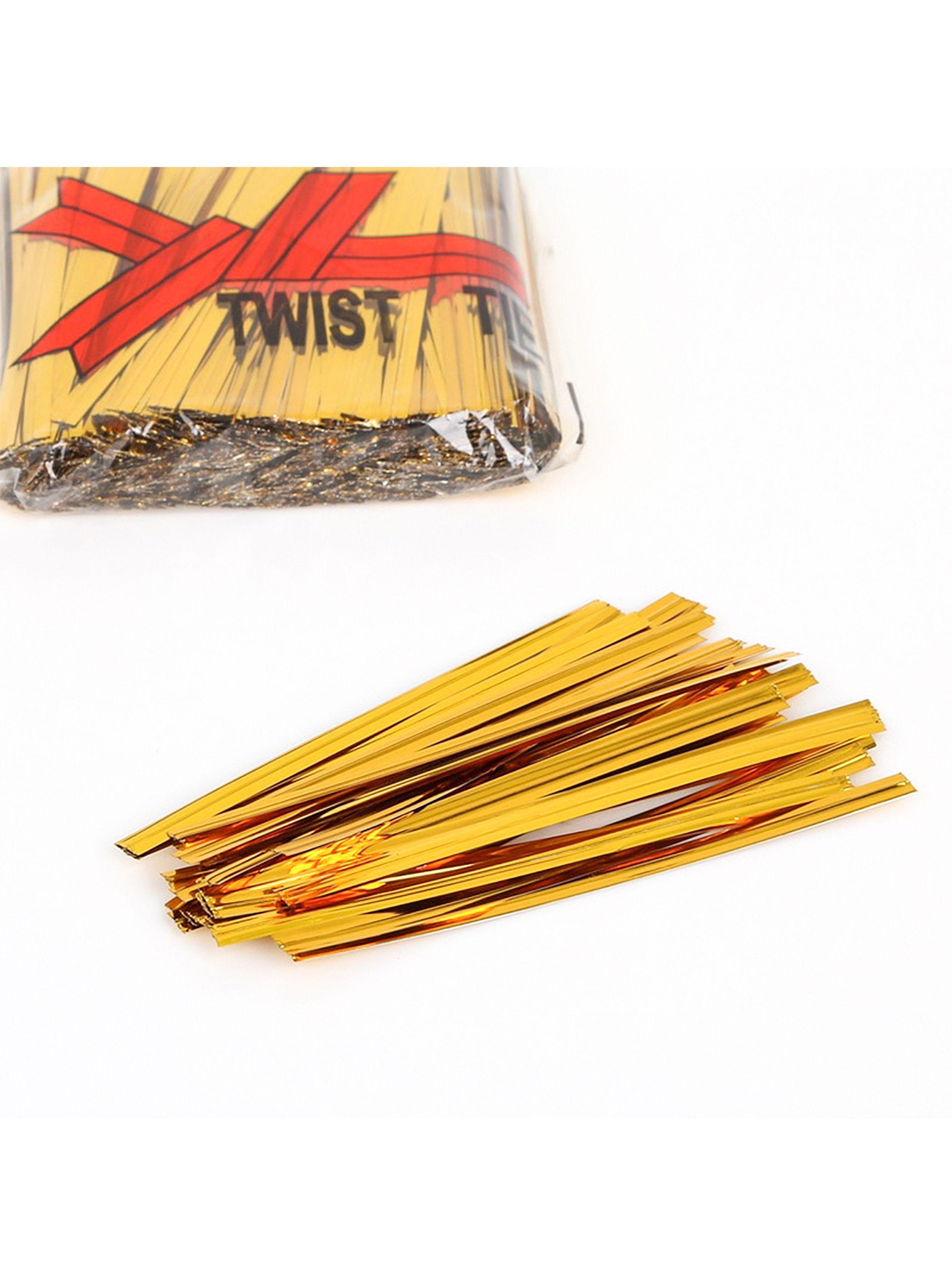 Pack 800 Amarras Metálicas Dorada 8cm para Bolsas Celofan-2