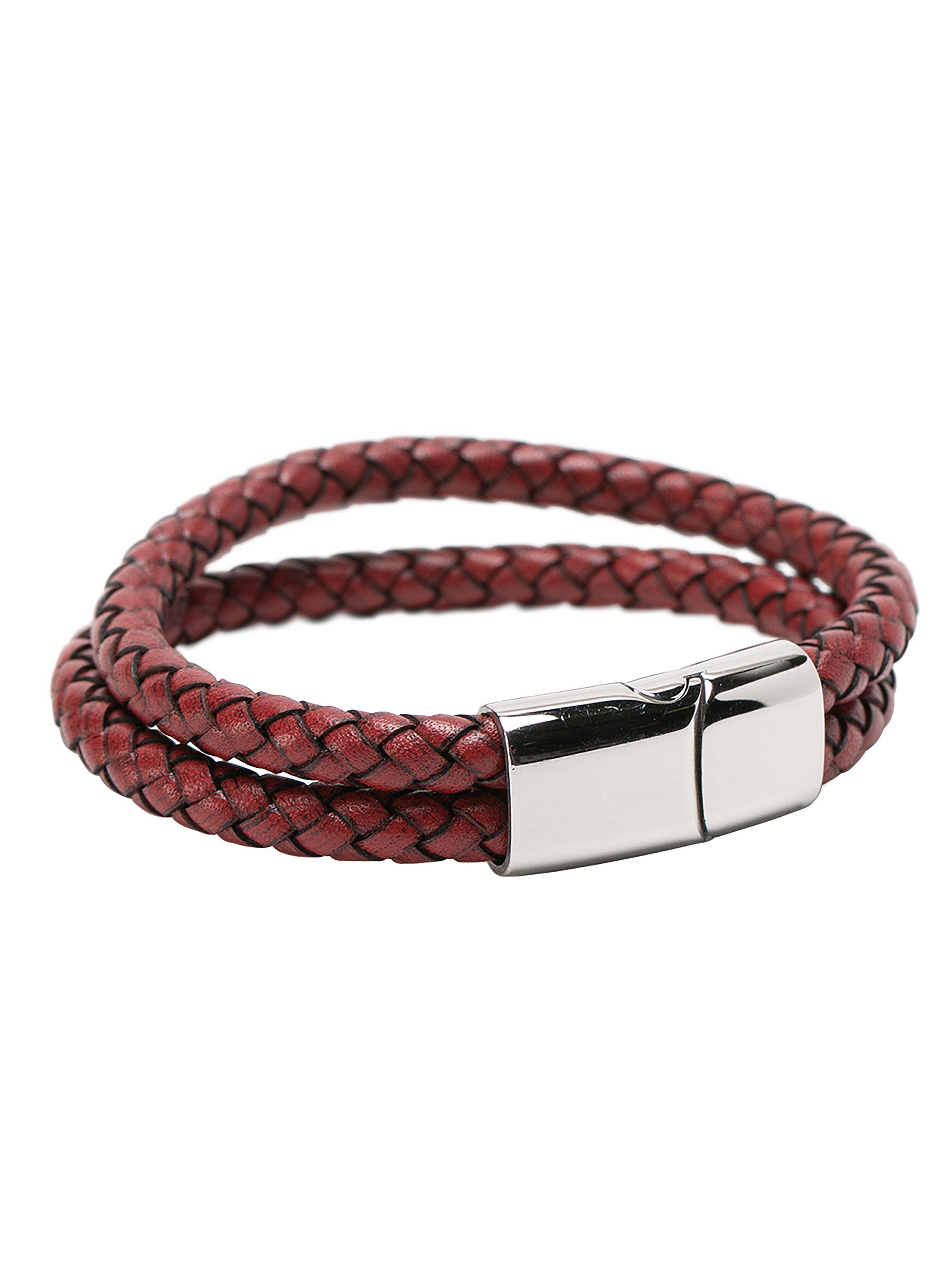 Pulsera de Cuero Rojo Trenzado con Broche Acero-0
