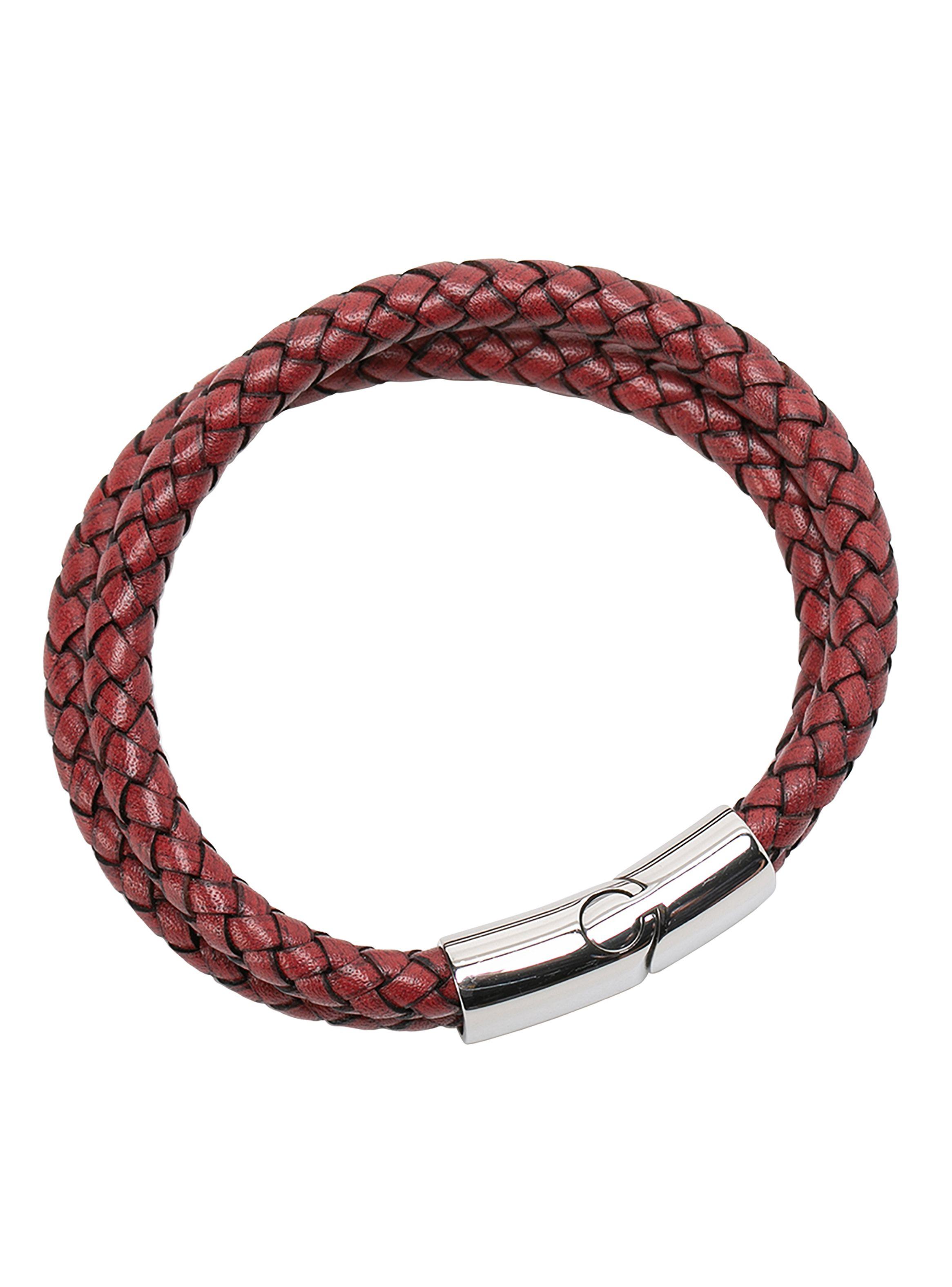 Pulsera de Cuero Rojo Trenzado con Broche Acero-1