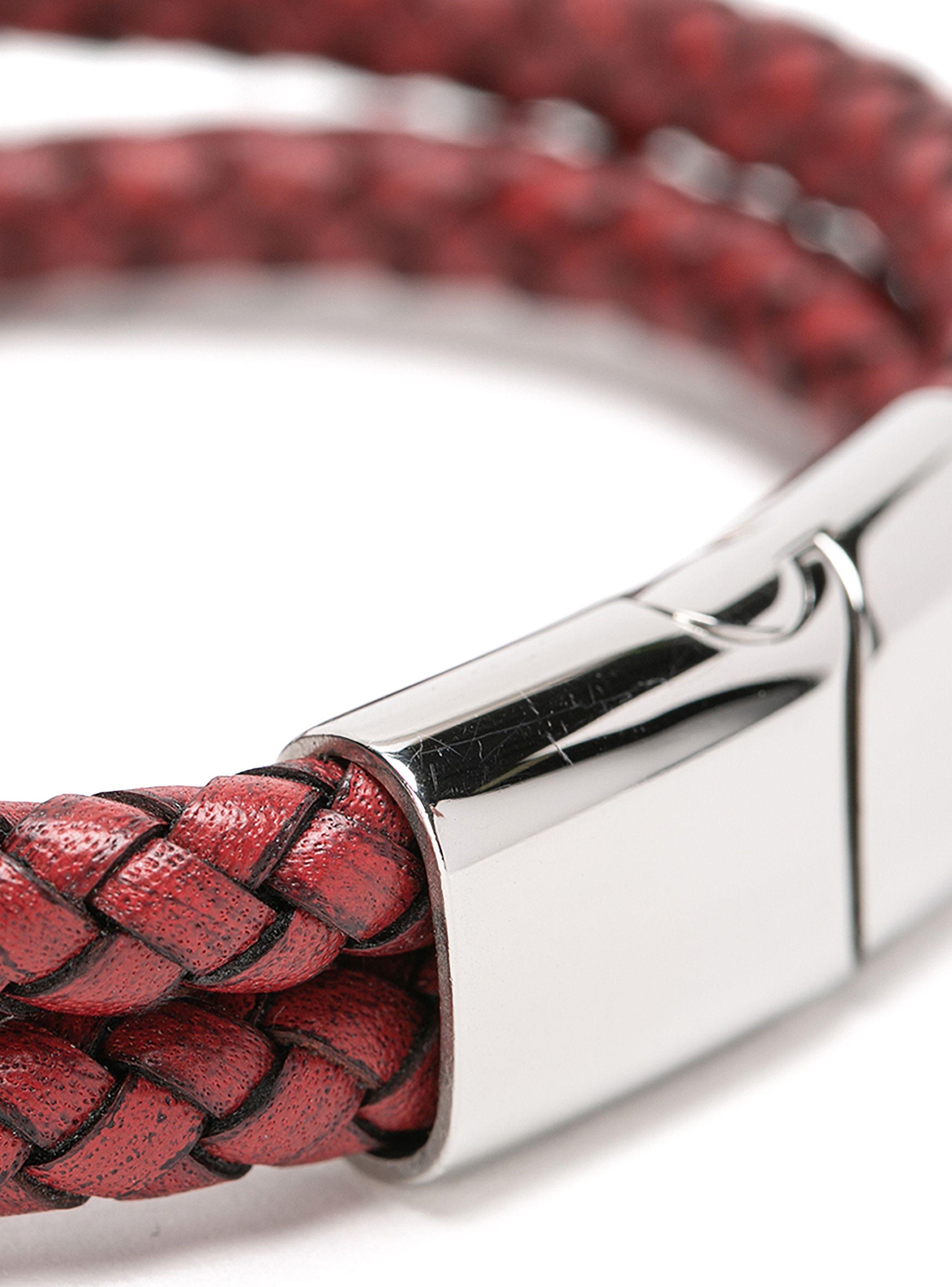 Pulsera de Cuero Rojo Trenzado con Broche Acero-2