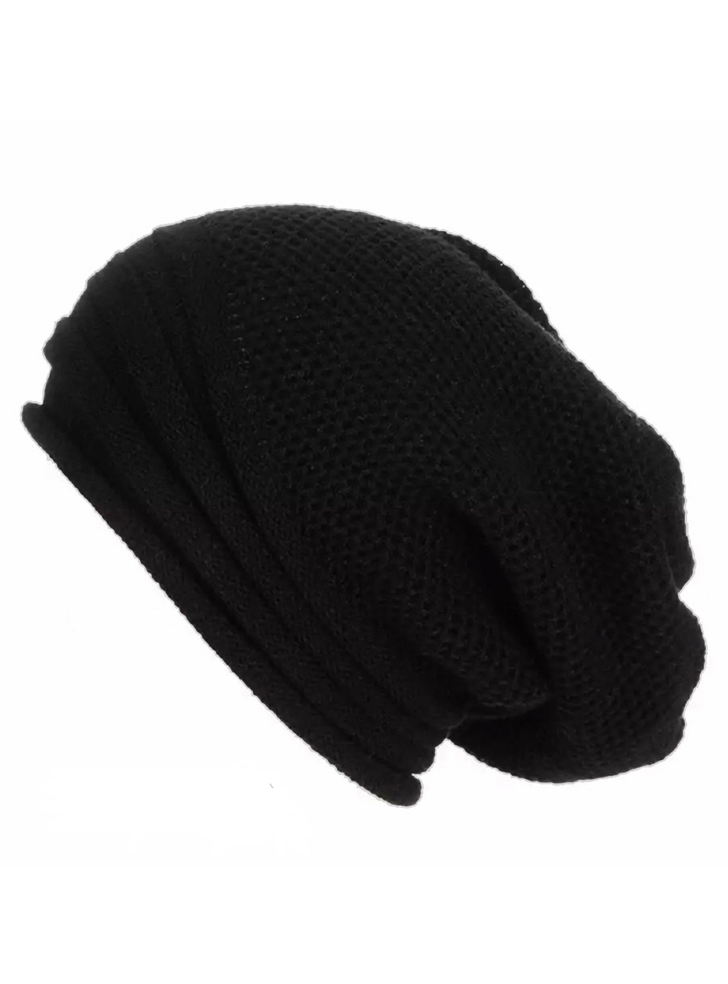 Gorro Tejido en Lana Diseño Doblez Unicolor Negro-0