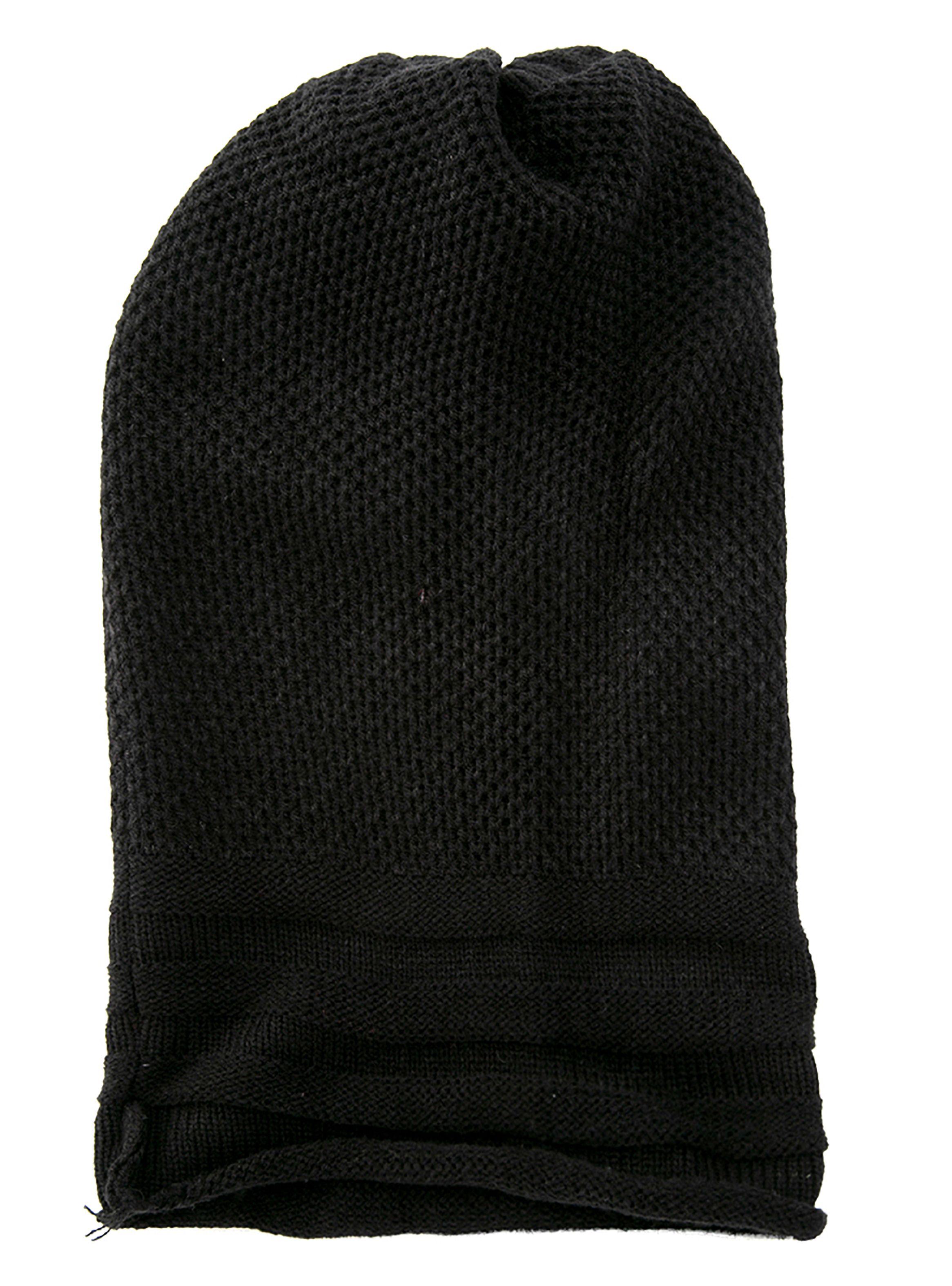 Gorro Tejido en Lana Diseño Doblez Unicolor Negro-1