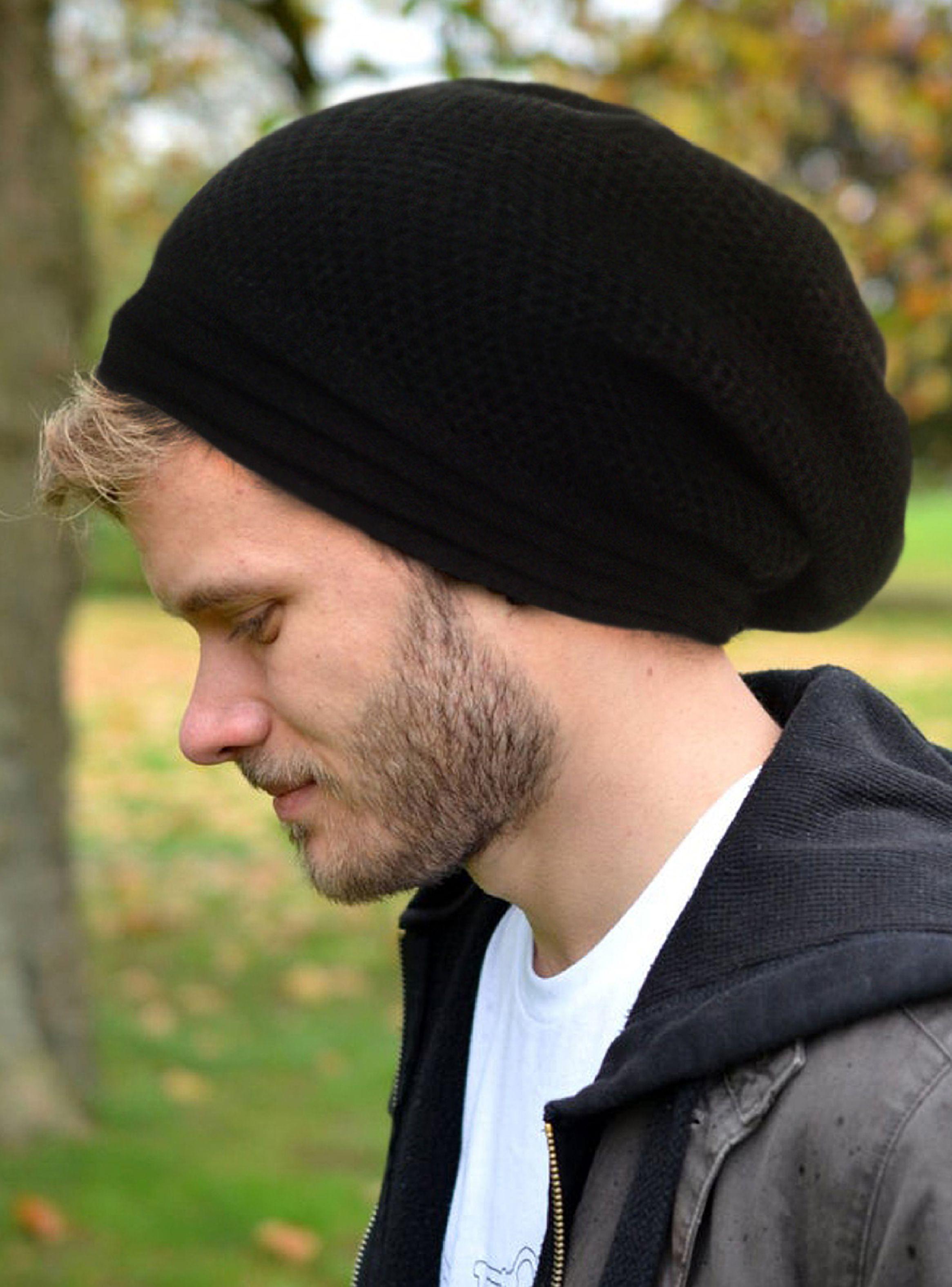 Gorro Tejido en Lana Diseño Doblez Unicolor Negro-2