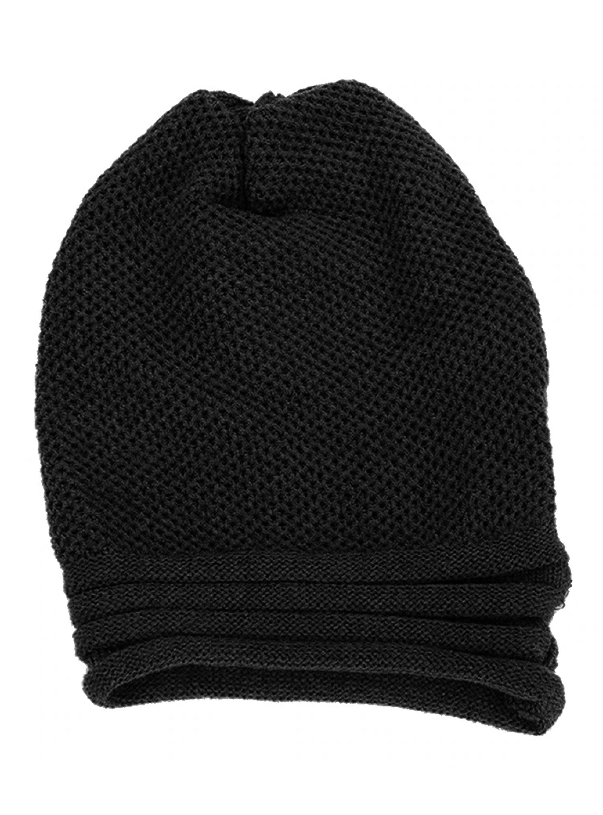 Gorro Tejido en Lana Diseño Doblez Unicolor Negro-4