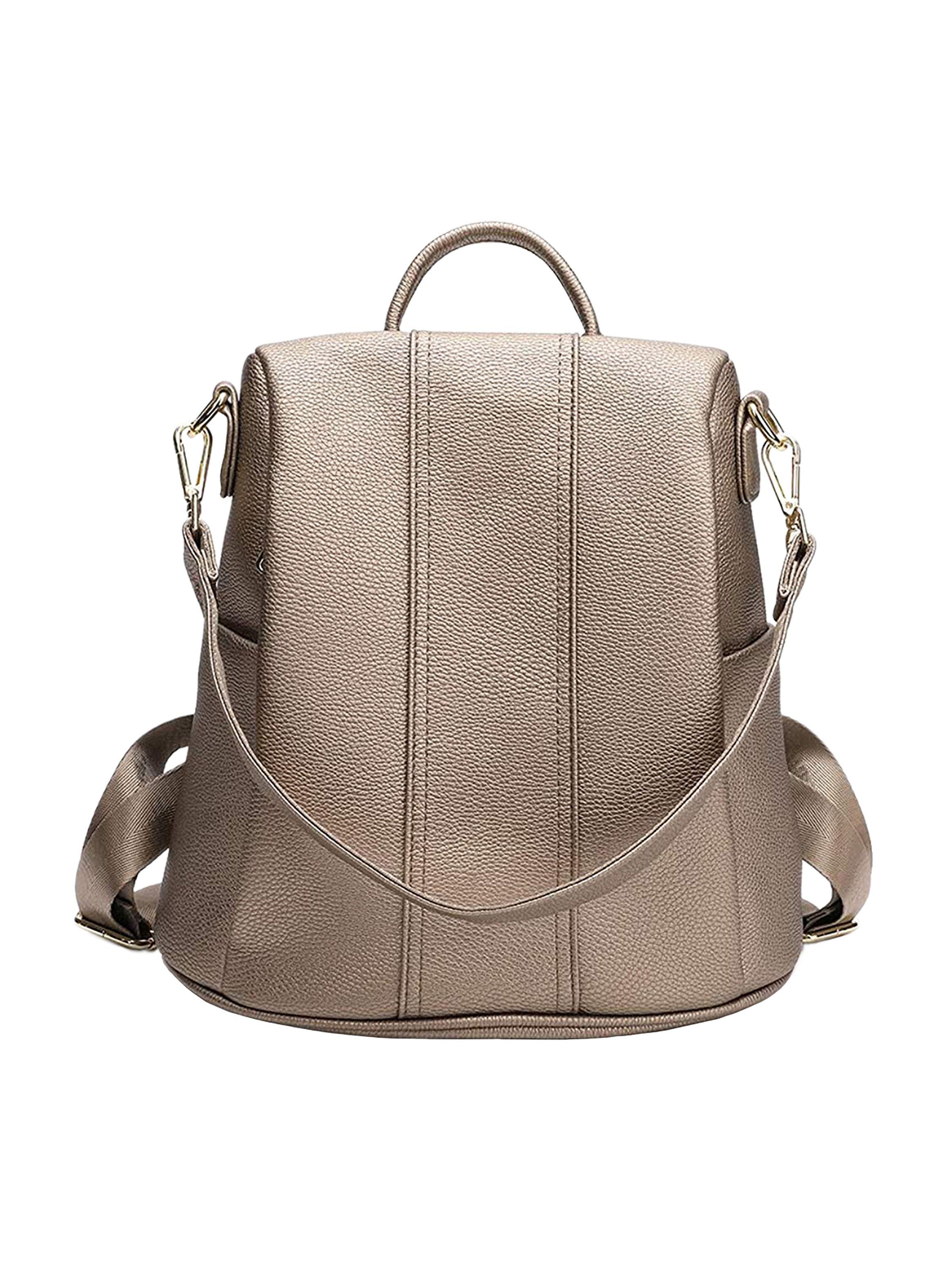 Mochila Cartera Mujer Antirrobo Cuero Caqui-0