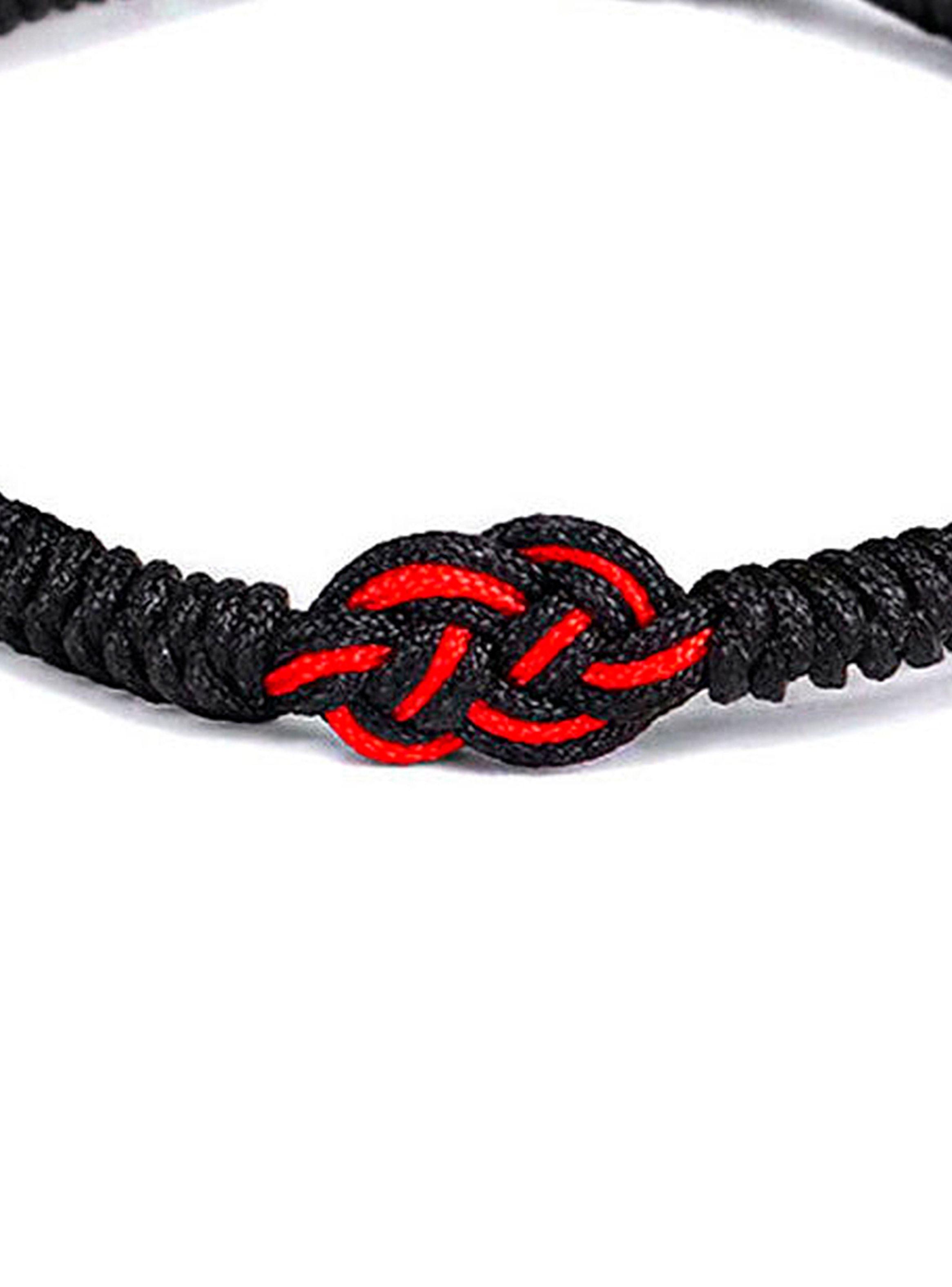 Pulsera Budista Tibetana Negro Nudo Infinito Rojo Ajustable-2