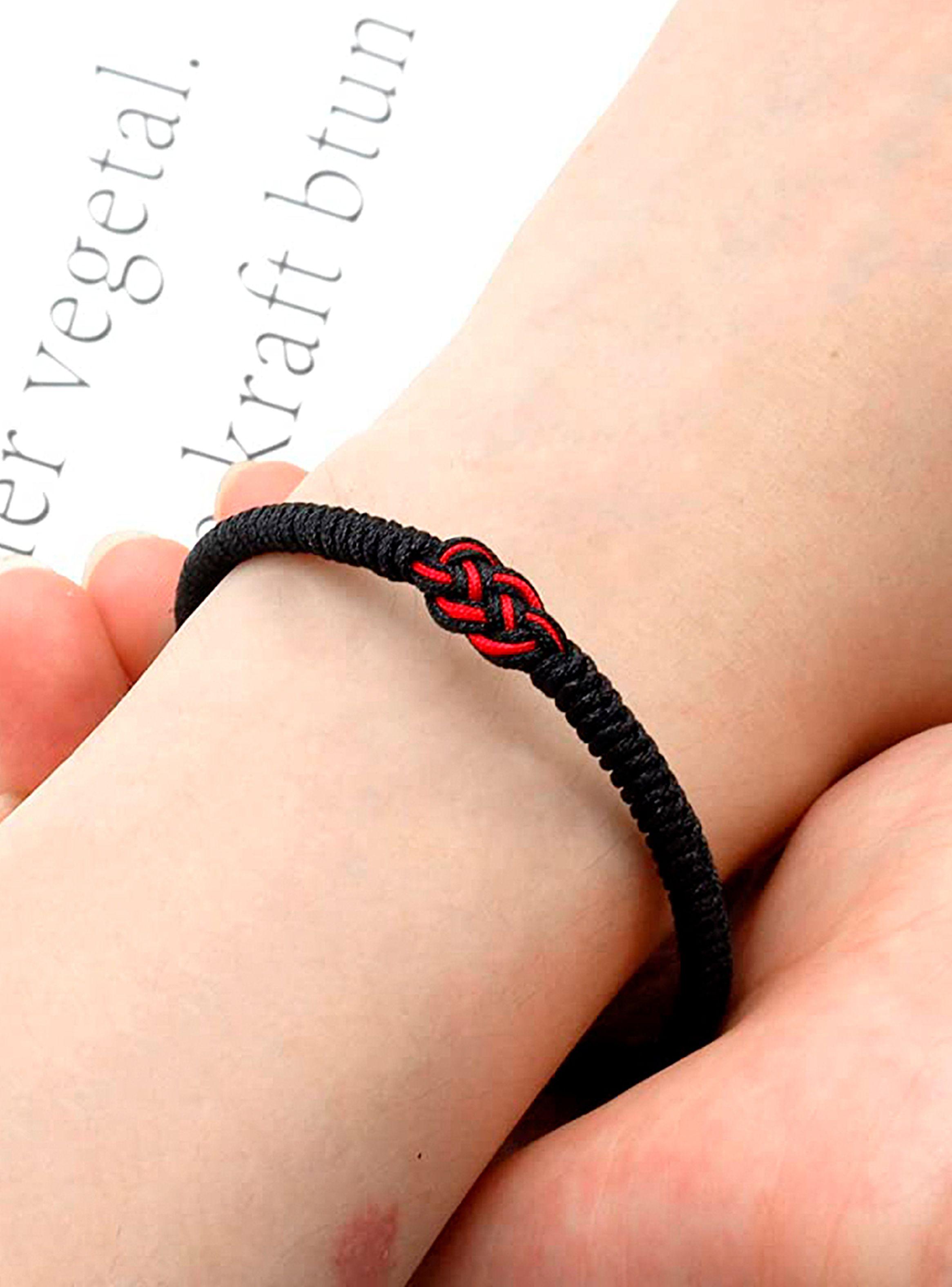 Pulsera Budista Tibetana Negro Nudo Infinito Rojo Ajustable-3