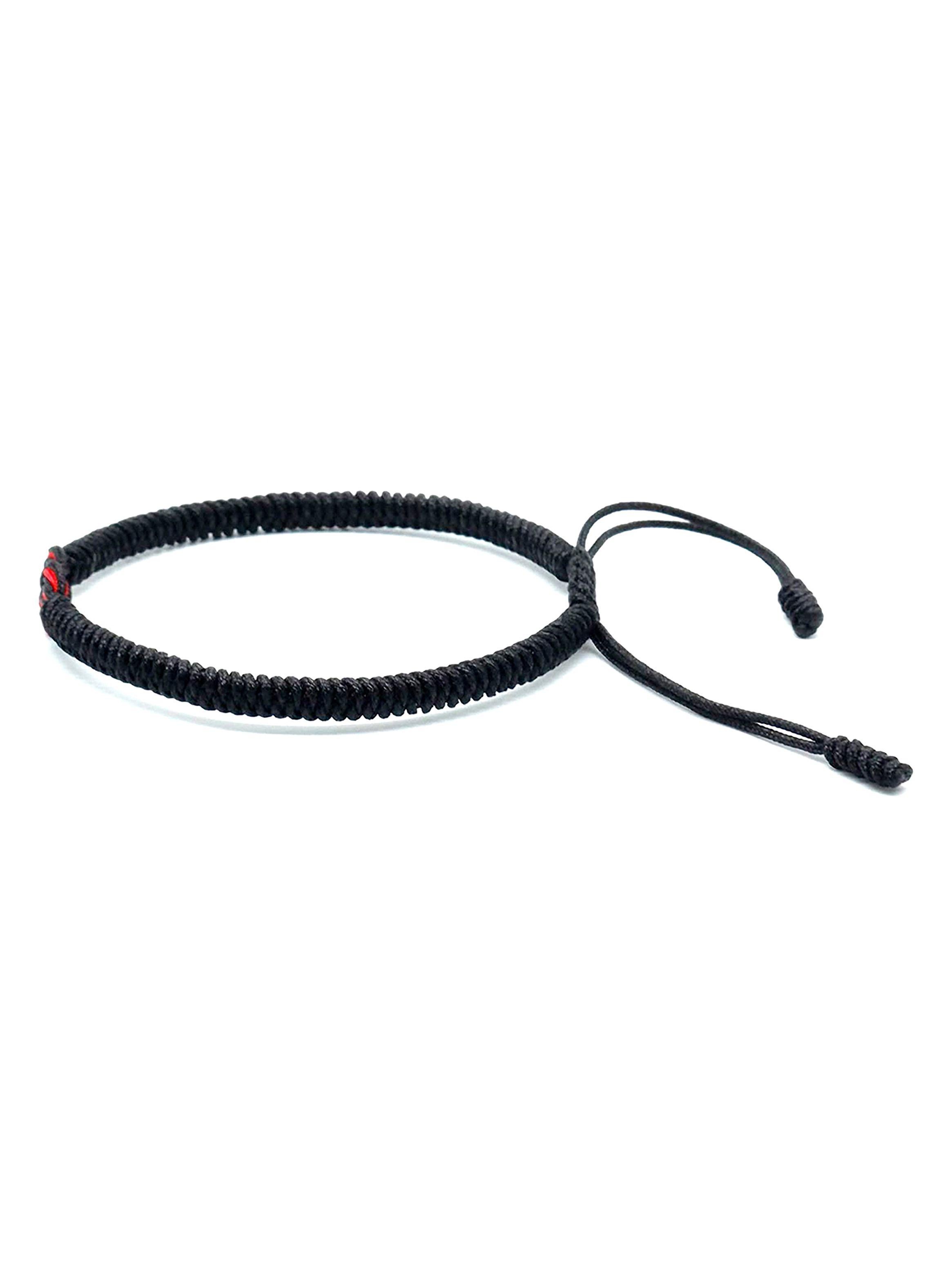 Pulsera Budista Tibetana Negro Nudo Infinito Rojo Ajustable-4