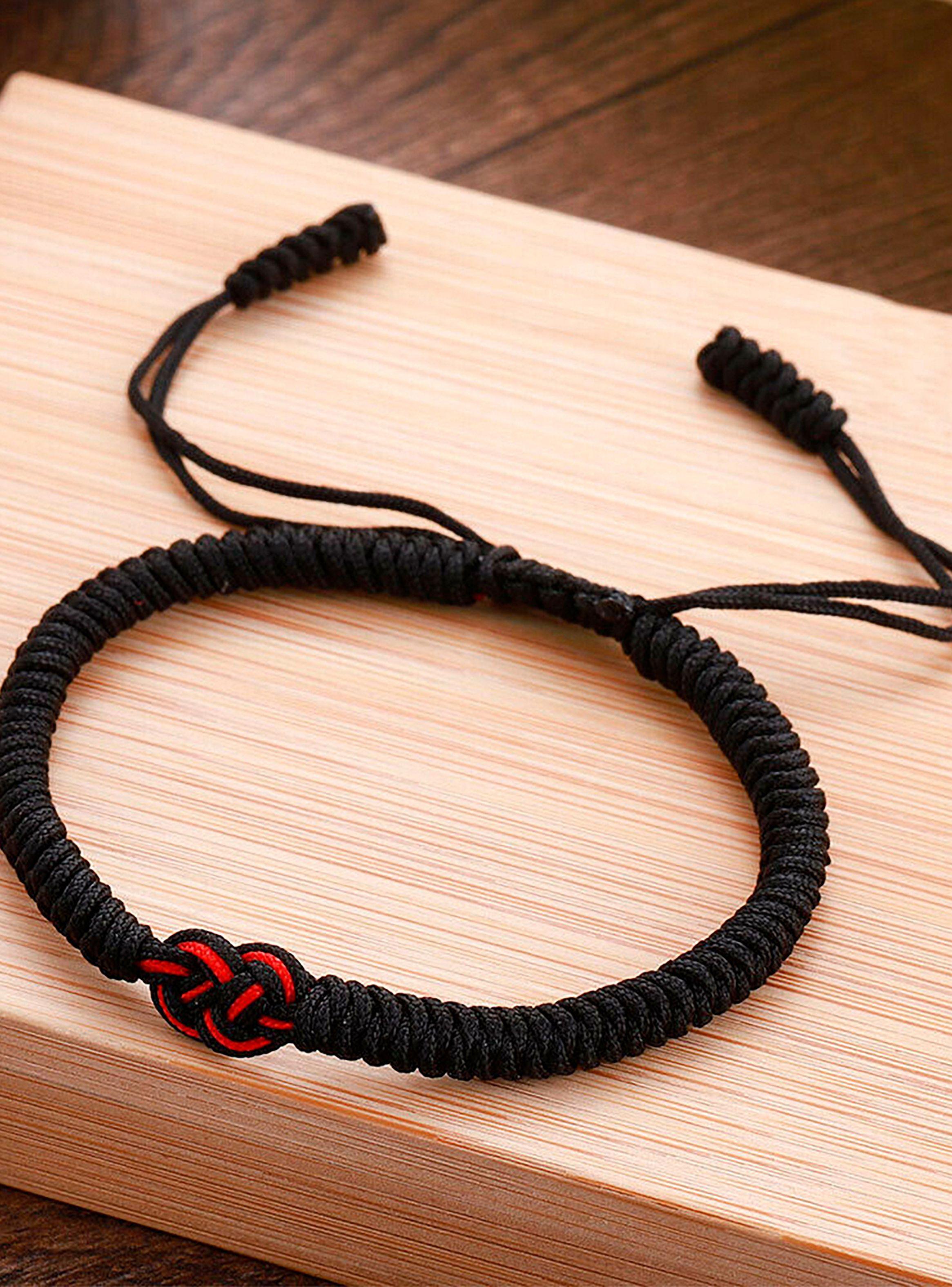 Pulsera Budista Tibetana Negro Nudo Infinito Rojo Ajustable-5