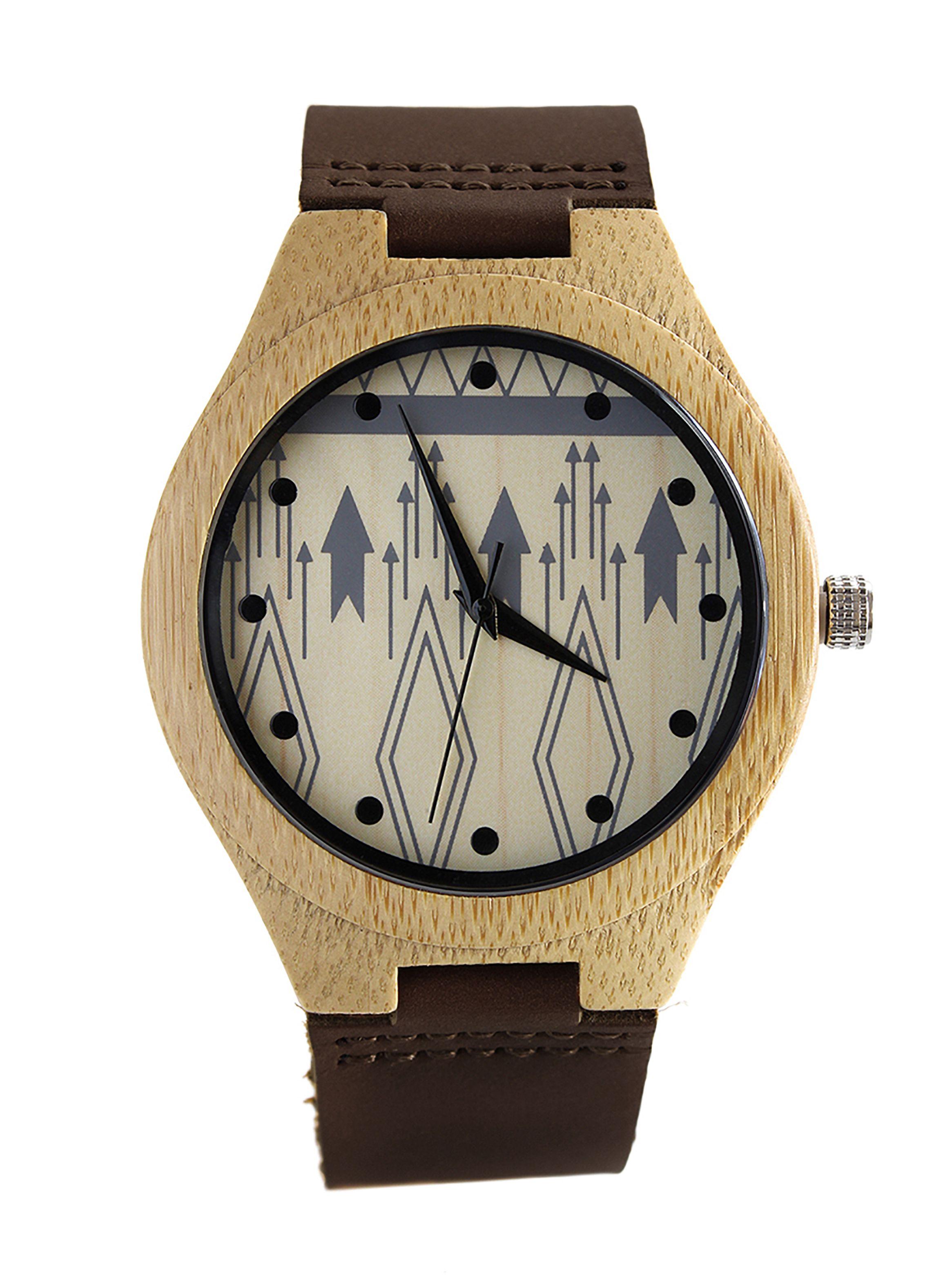 Reloj Madera Correas de Cuero Marrón Oscuro-0