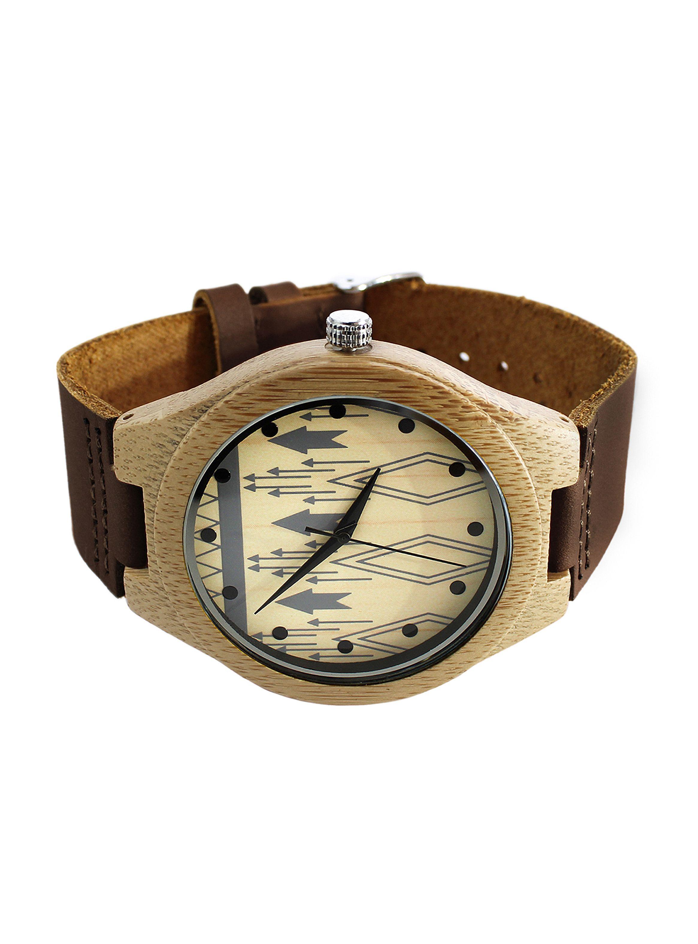 Reloj Madera Correas de Cuero Marrón Oscuro-3