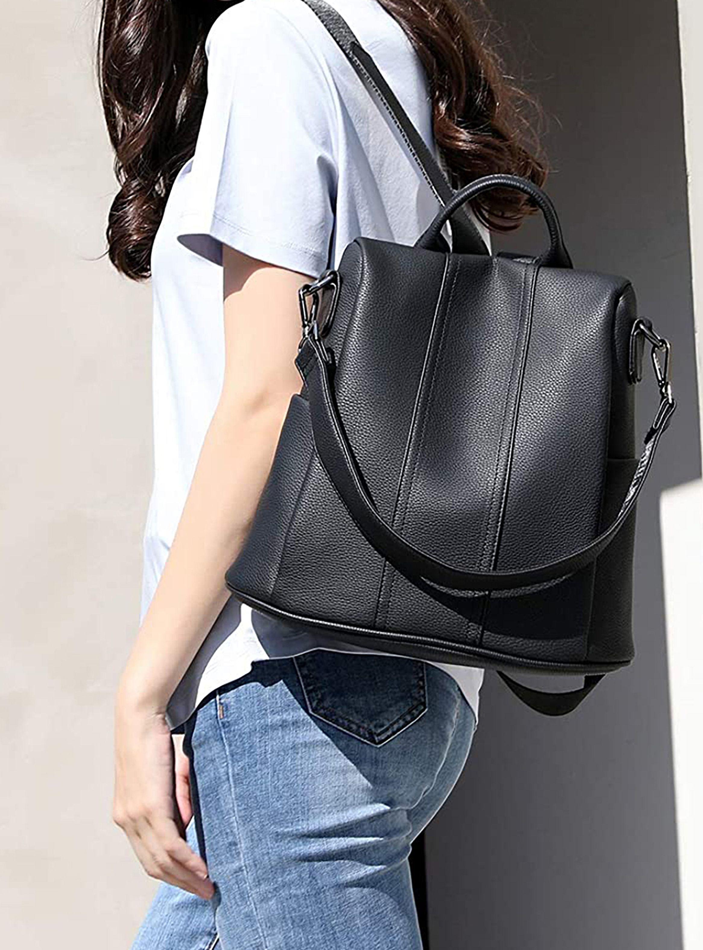 Mochila Cartera Mujer Antirrobo Cuero Negro-3