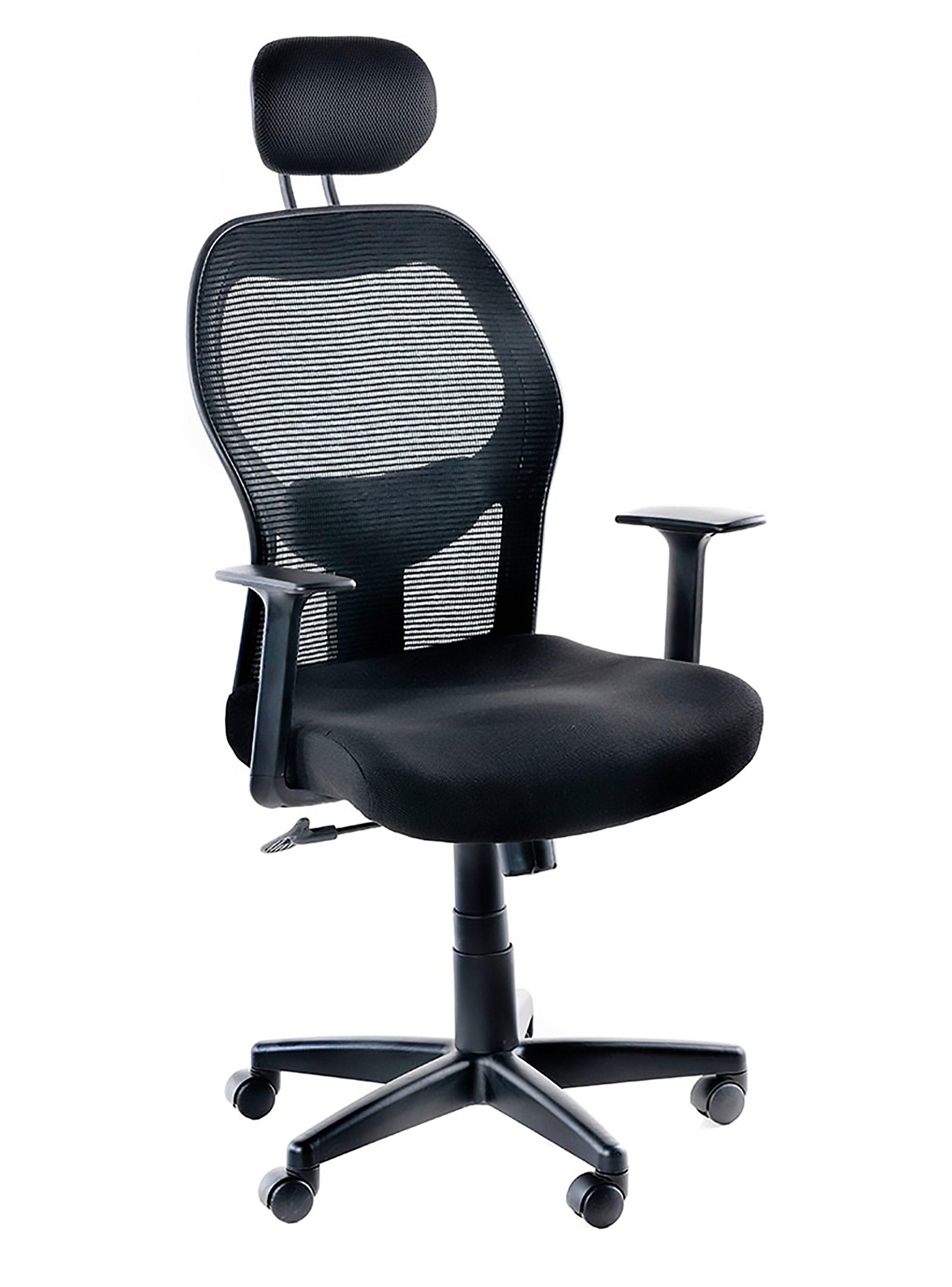 Silla Escritorio Ergonomica Negra con Cabecera y Apoyabrazos-1