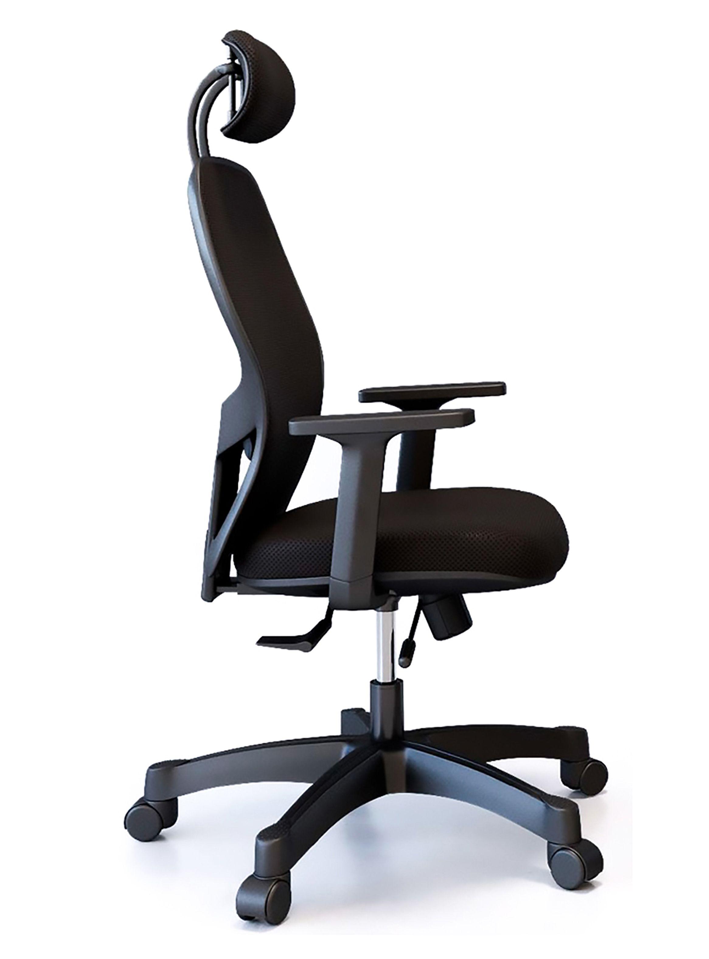 Silla Escritorio Ergonomica Negra con Cabecera y Apoyabrazos-4