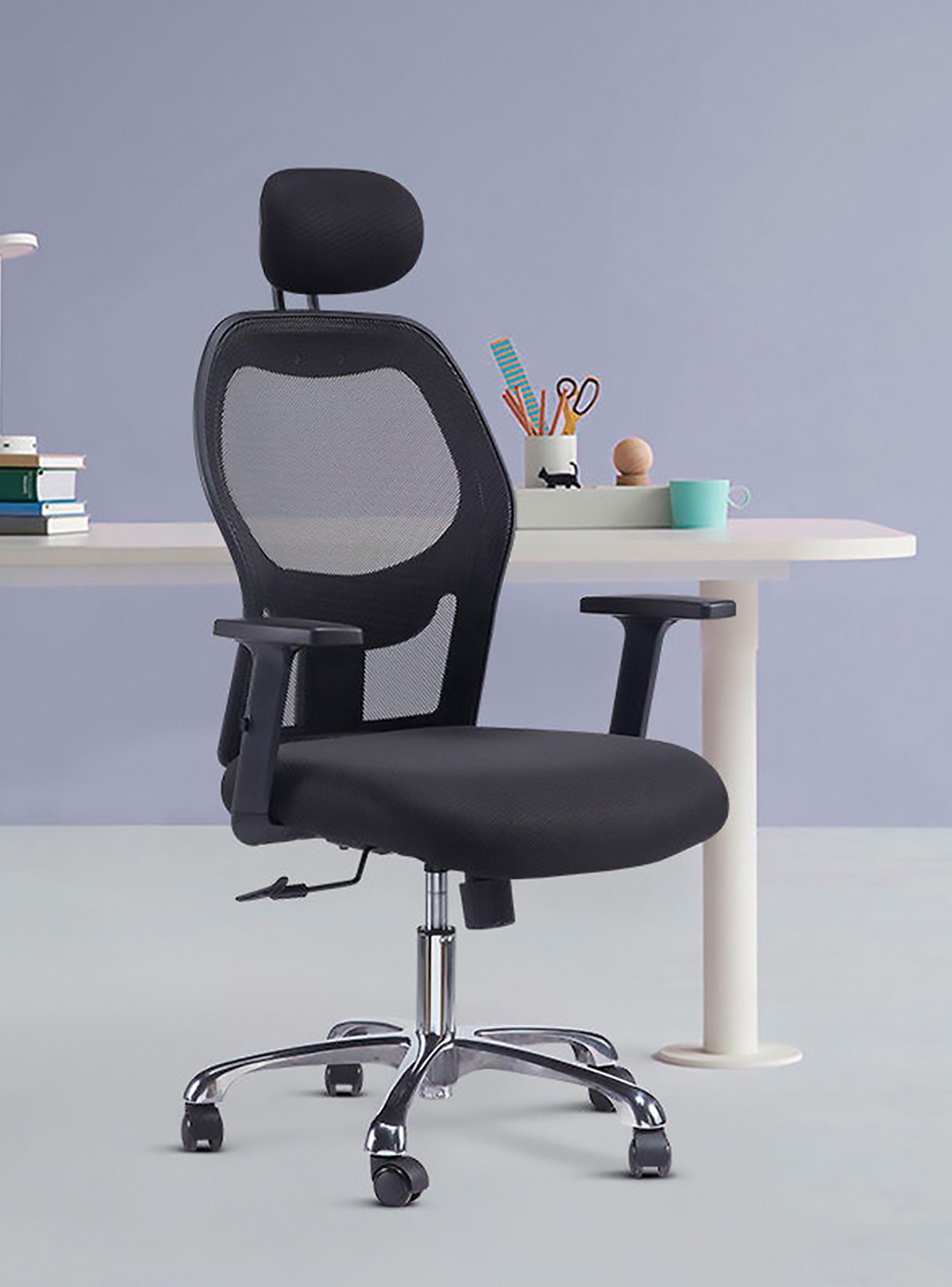 Silla Escritorio Ergonomica Negra con Cabecera y Apoyabrazos-7
