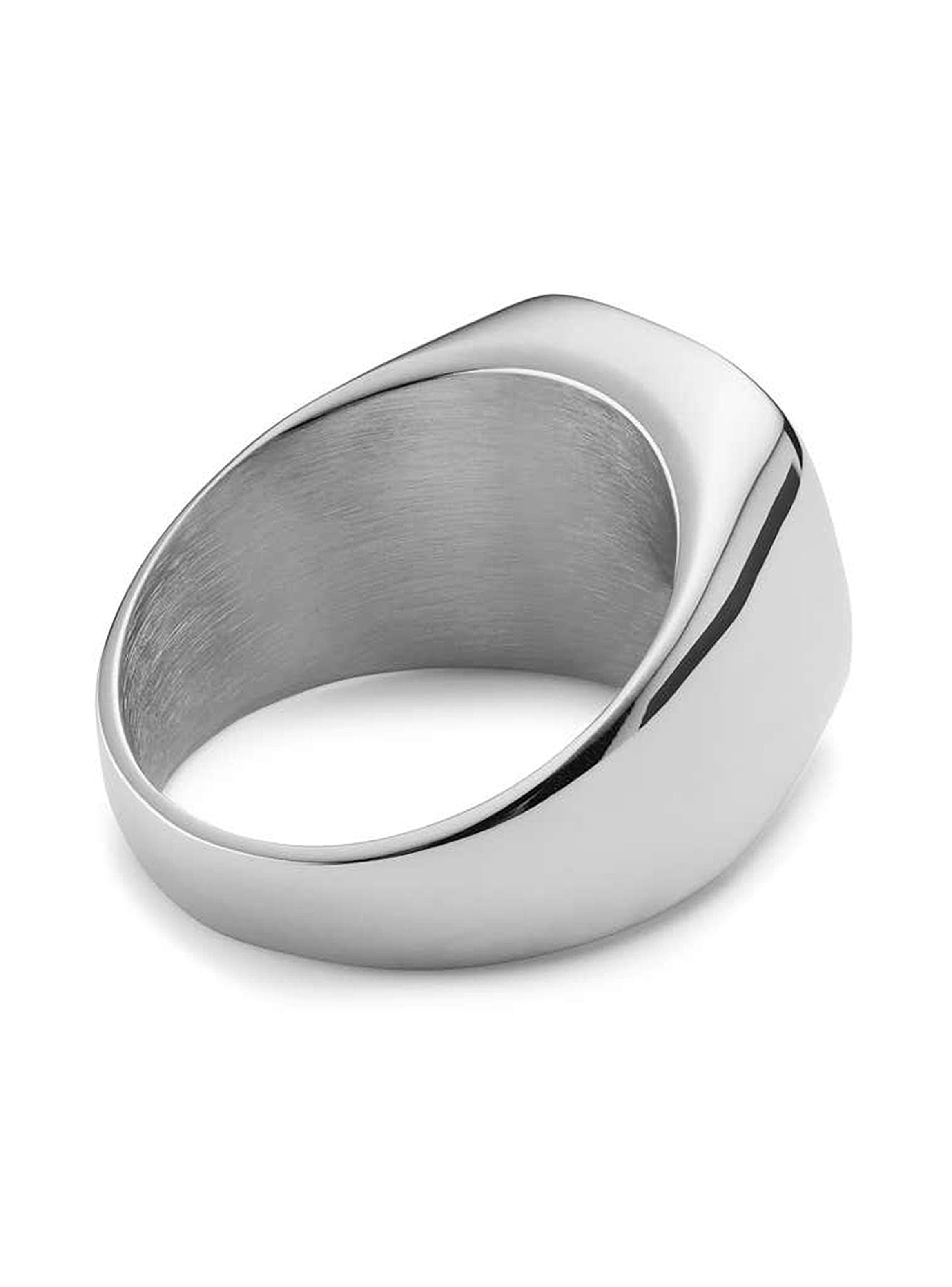 Anillo de Acero Color Plata Sello Esmalte Negro Talla 12-2
