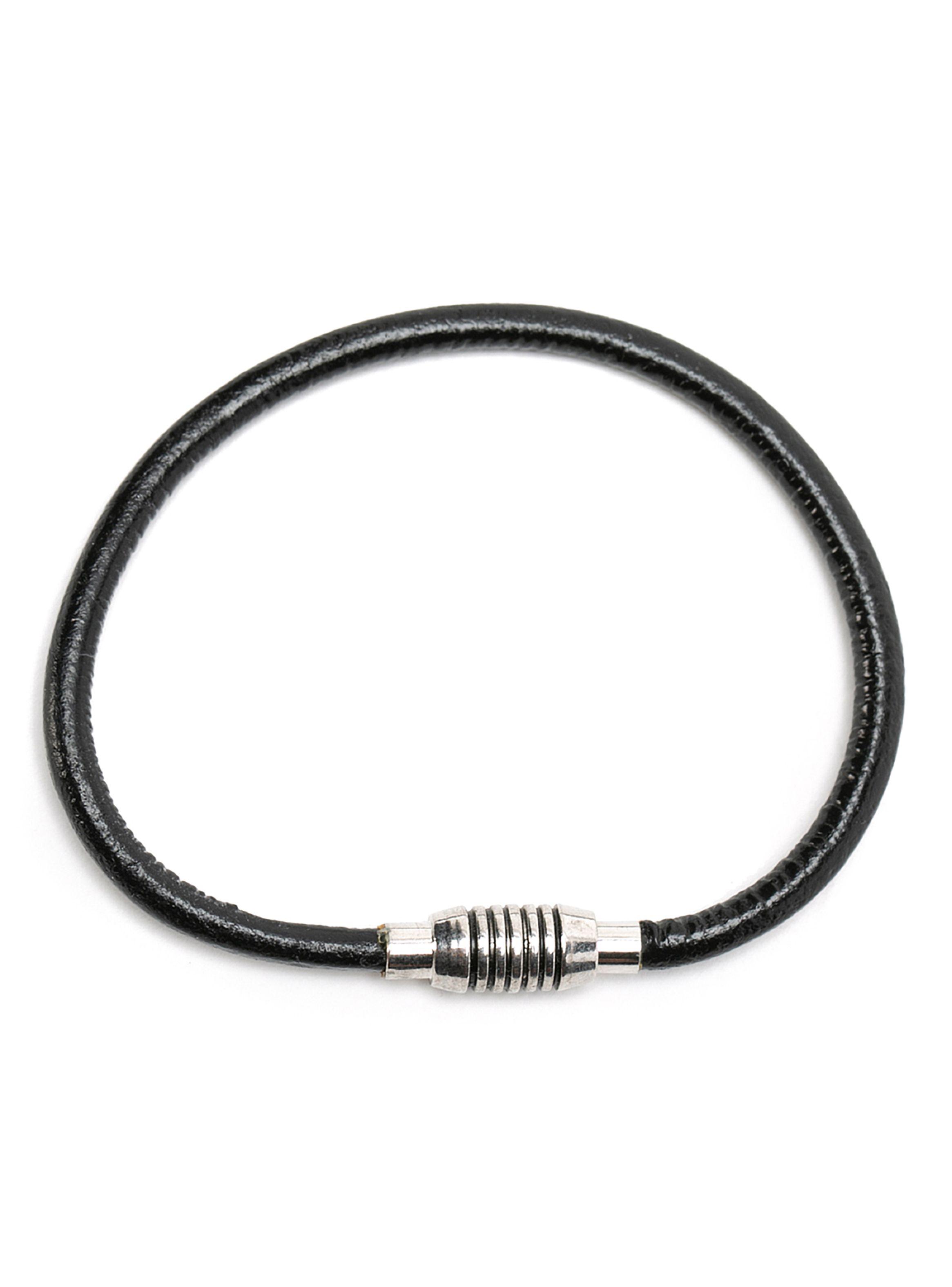 Pulsera De Cuero Negro Broche Imantado Unisex-1
