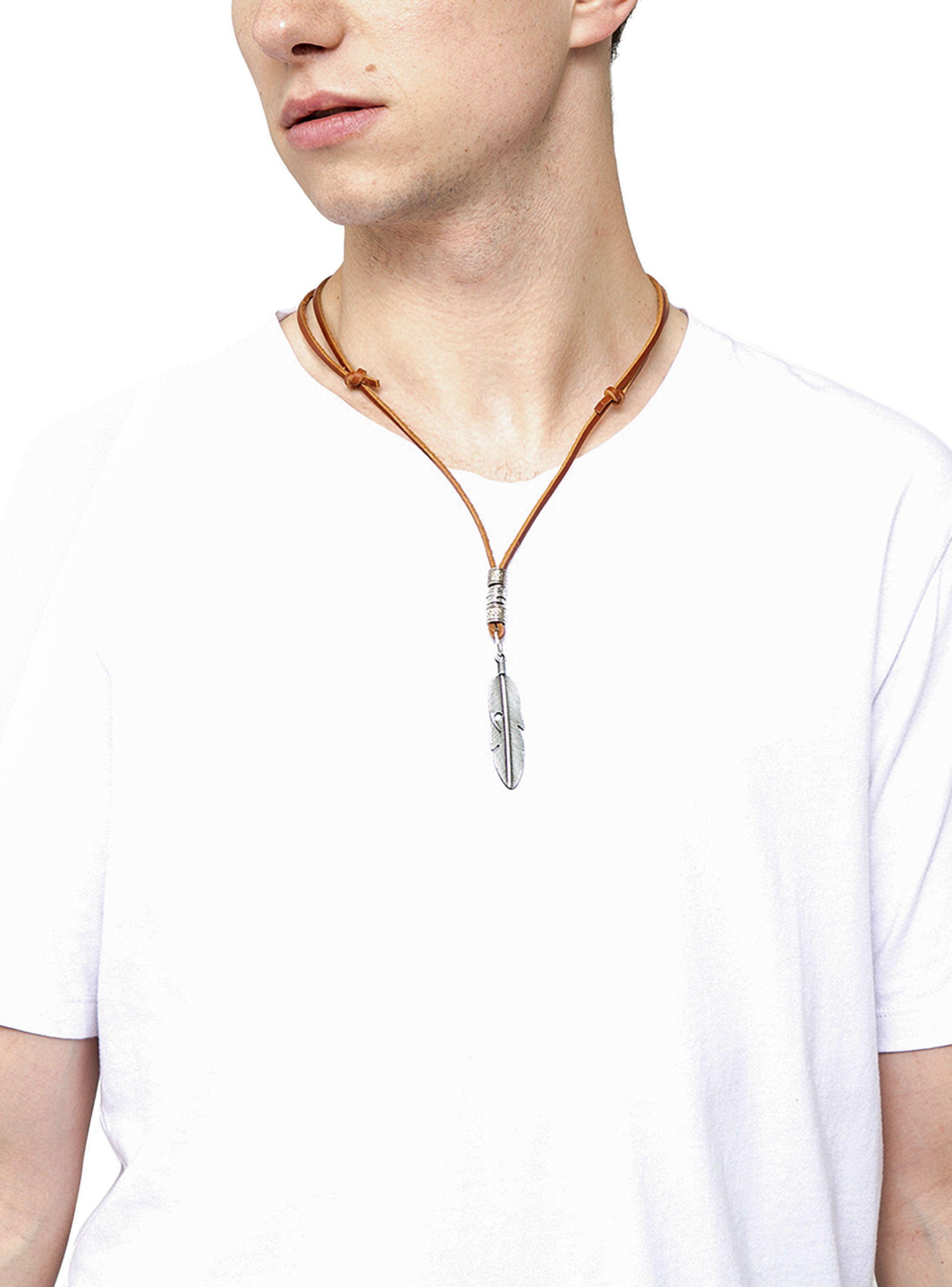 Collar Colgante Cuero Detalle Pluma Plata-4