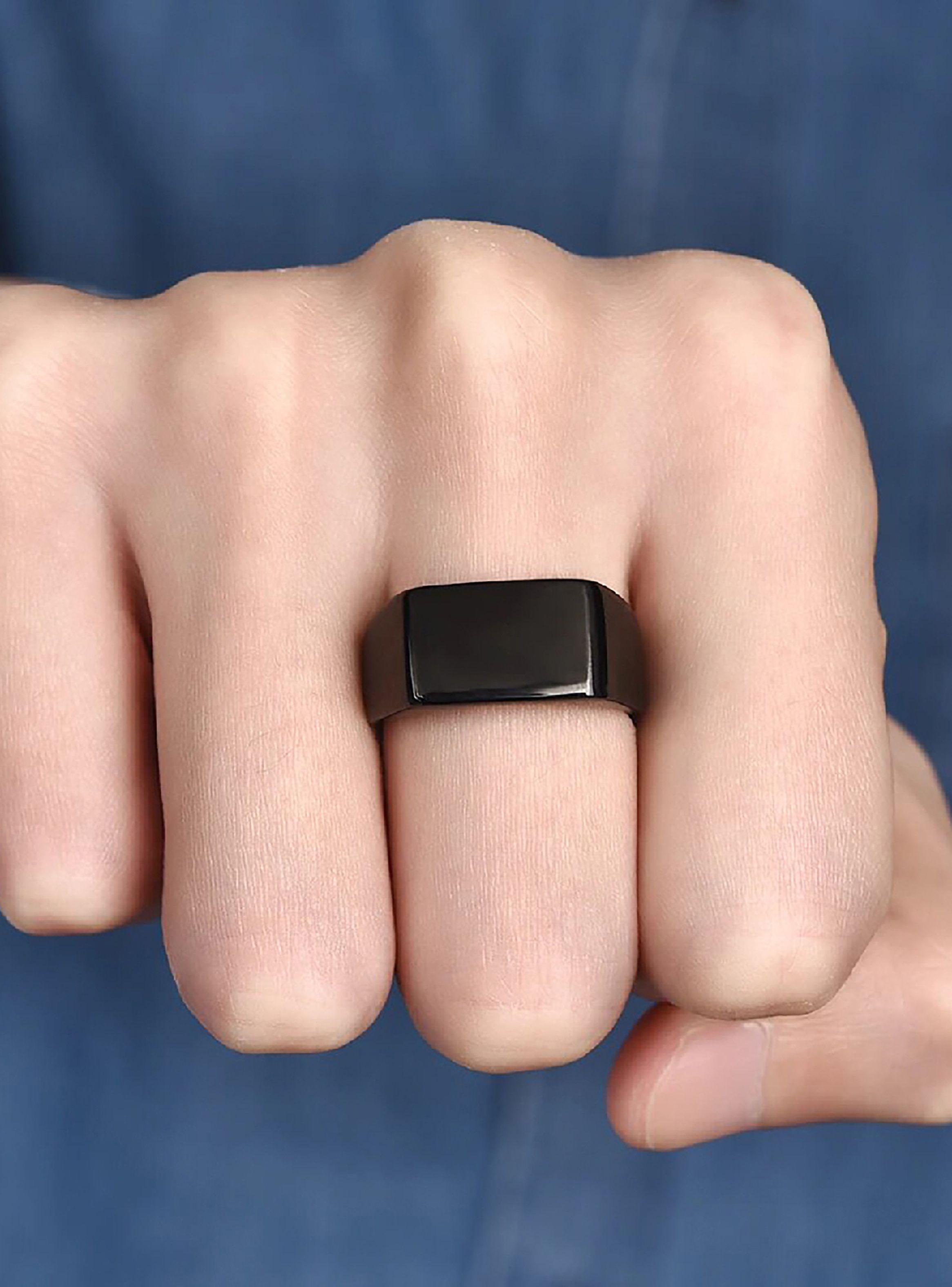 Anillo de Acero Rectangular Tope Plano color Negro Talla 9-4