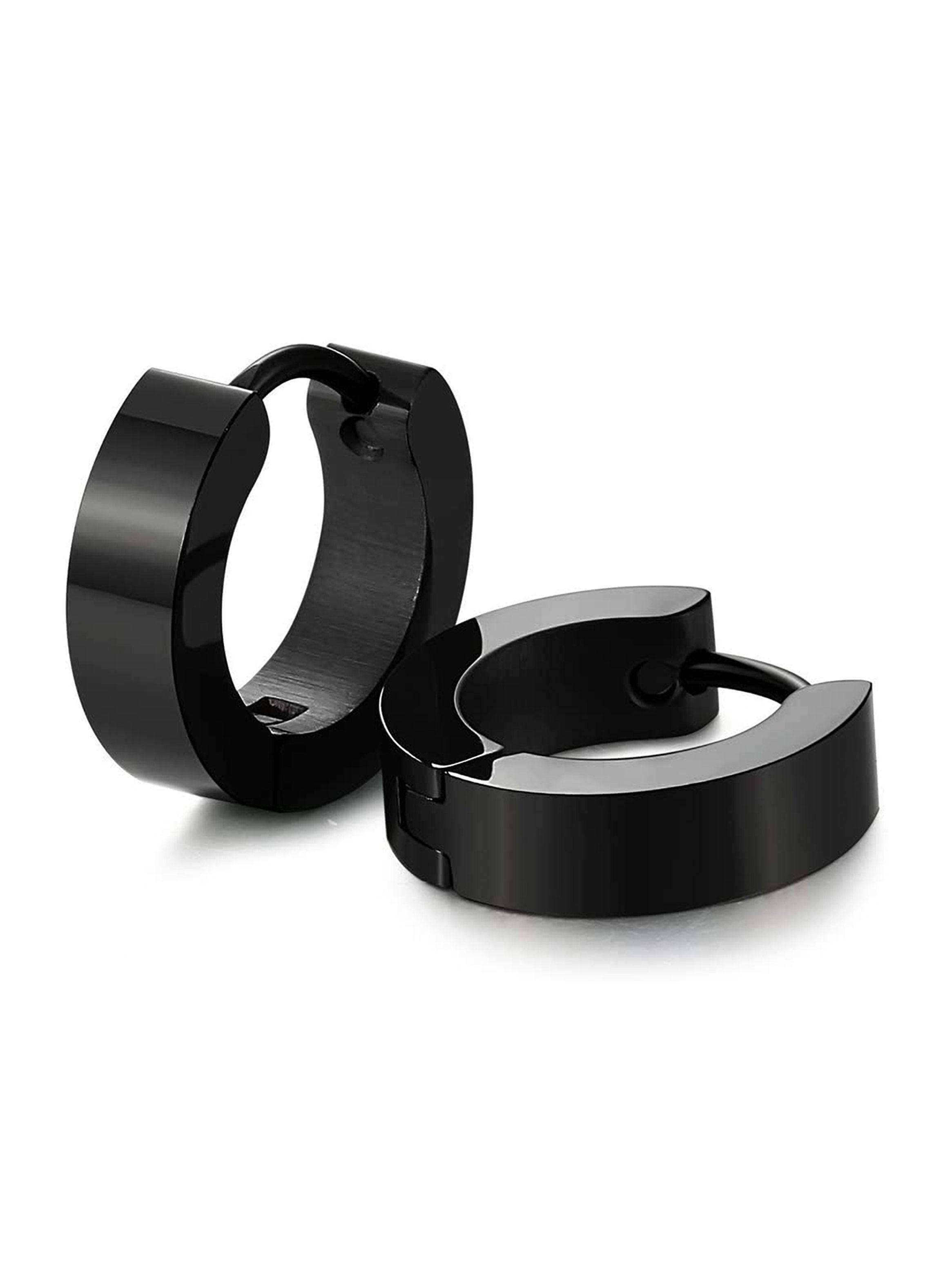 Aros Hombre Argollas Huggies Acero Negro-2