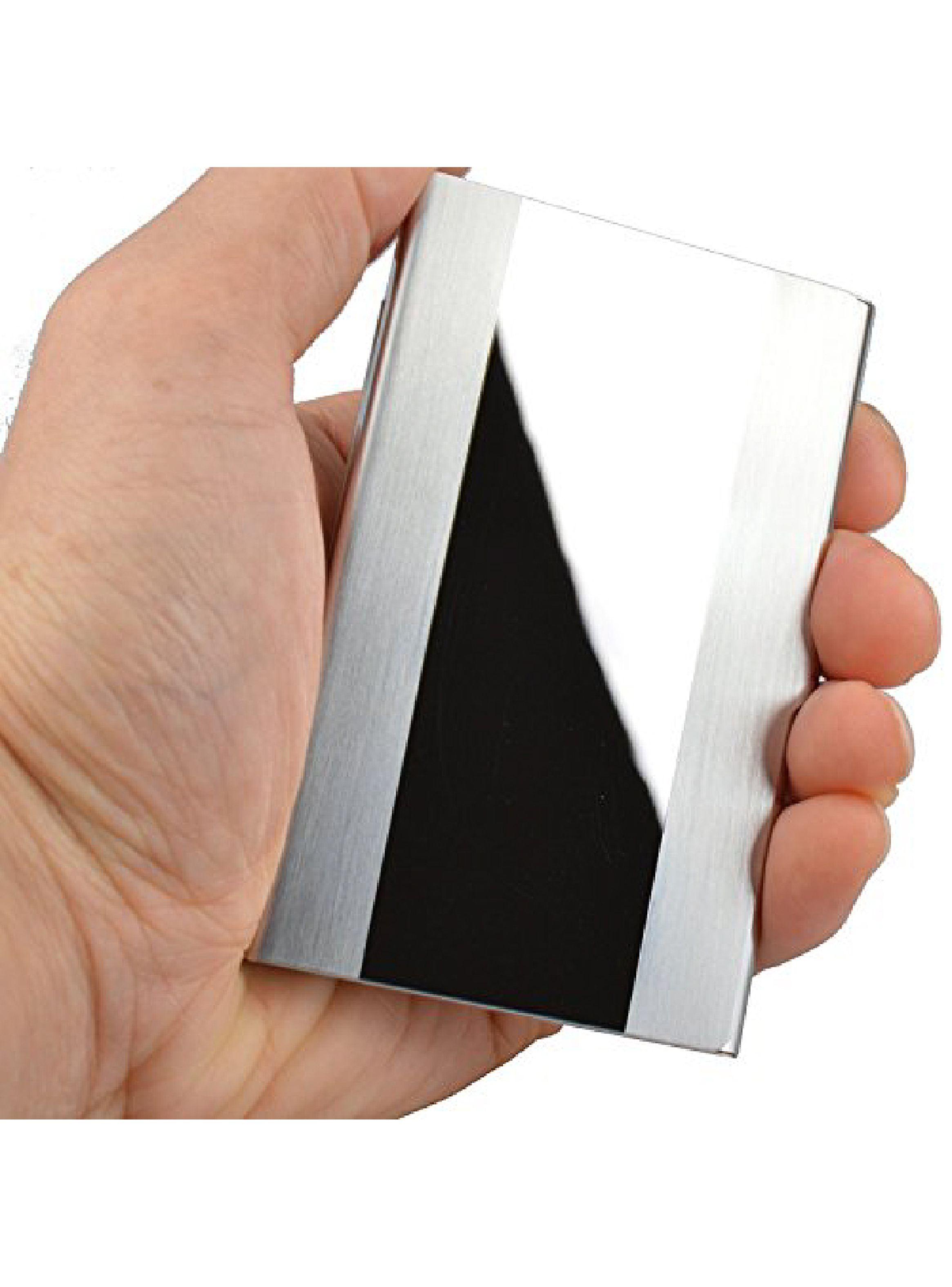 Tarjetero Porta Tarjetas en Acero Plateado Diseño Recto-5