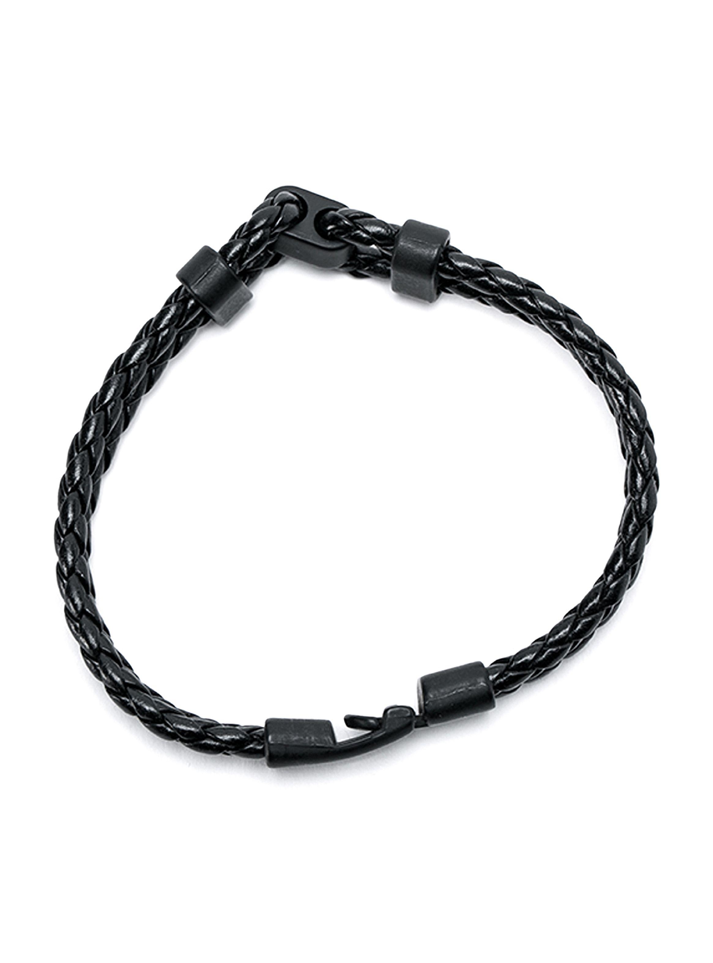 Pack pulsera de cuero negro trenzado y pulsera piedra volcánica Buda-1