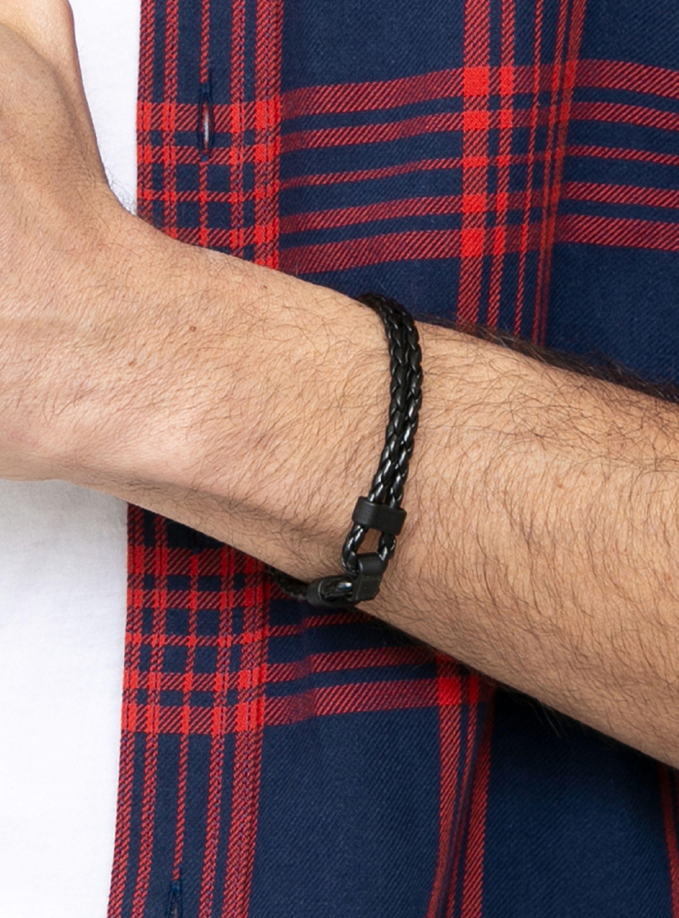 Pack pulsera de cuero negro trenzado y pulsera piedra volcánica Buda-3