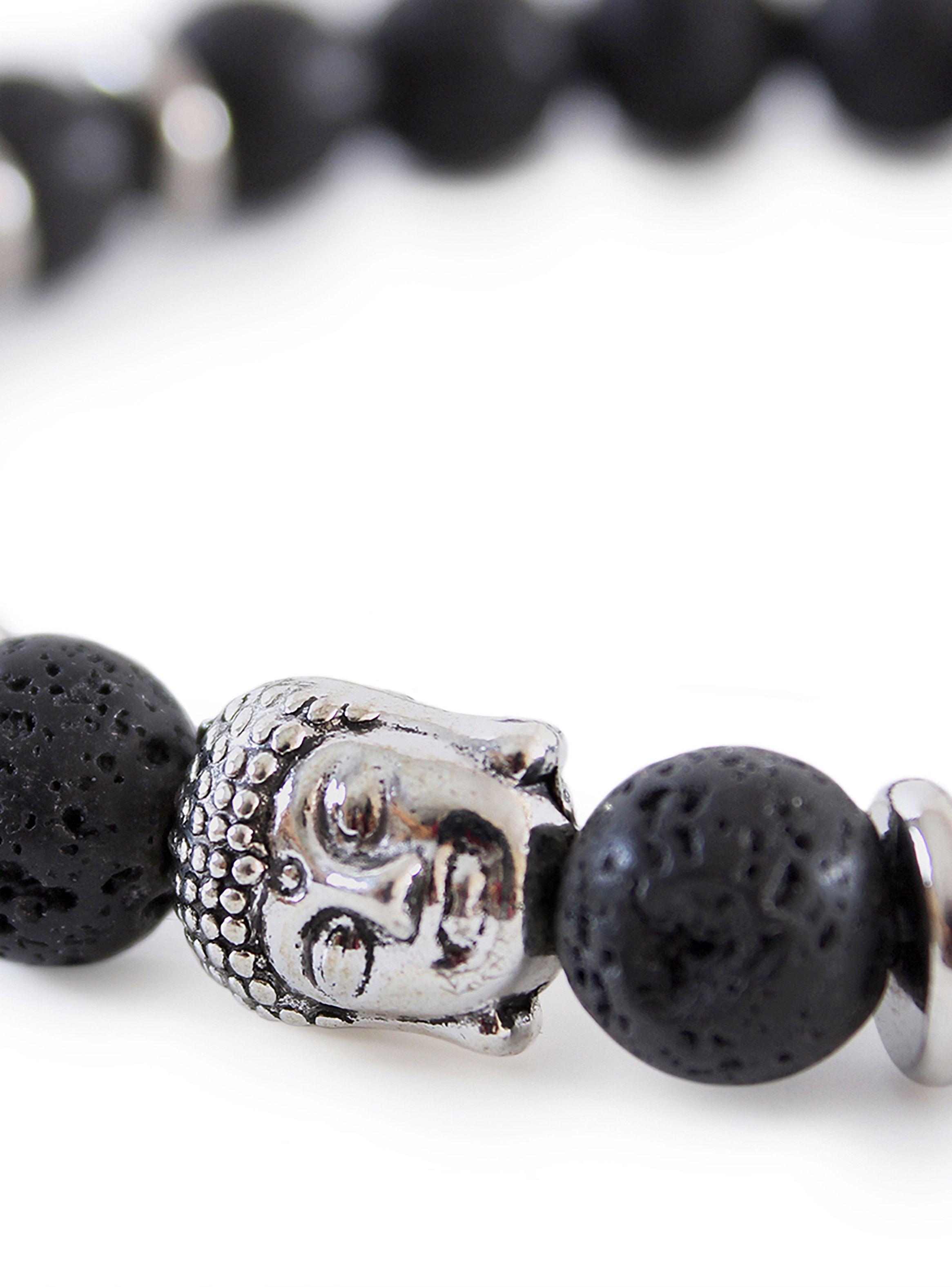 Pack pulsera de cuero negro trenzado y pulsera piedra volcánica Buda-5
