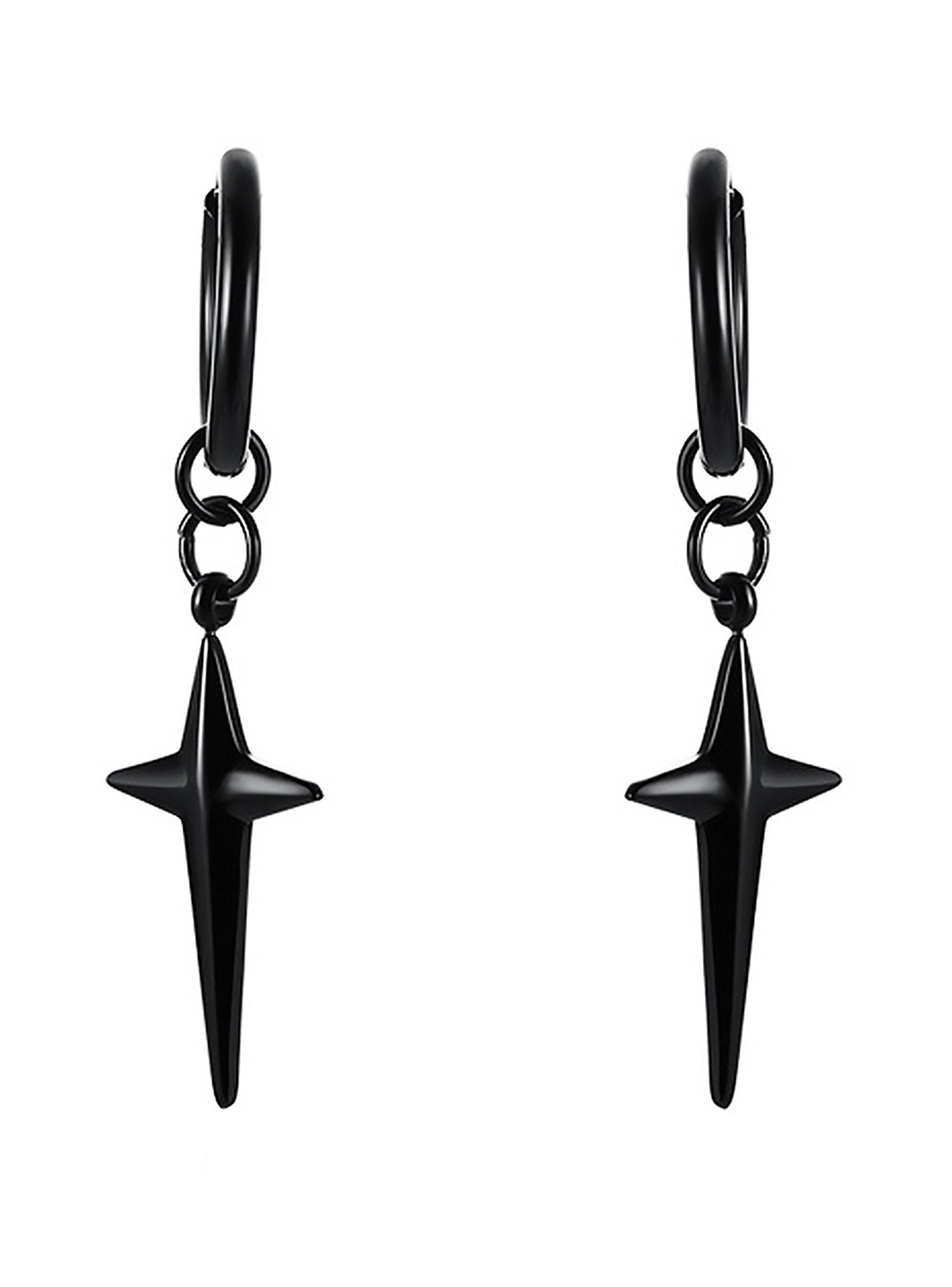 Aros Acero Argollas con Estrella Colgante Negro Par-0