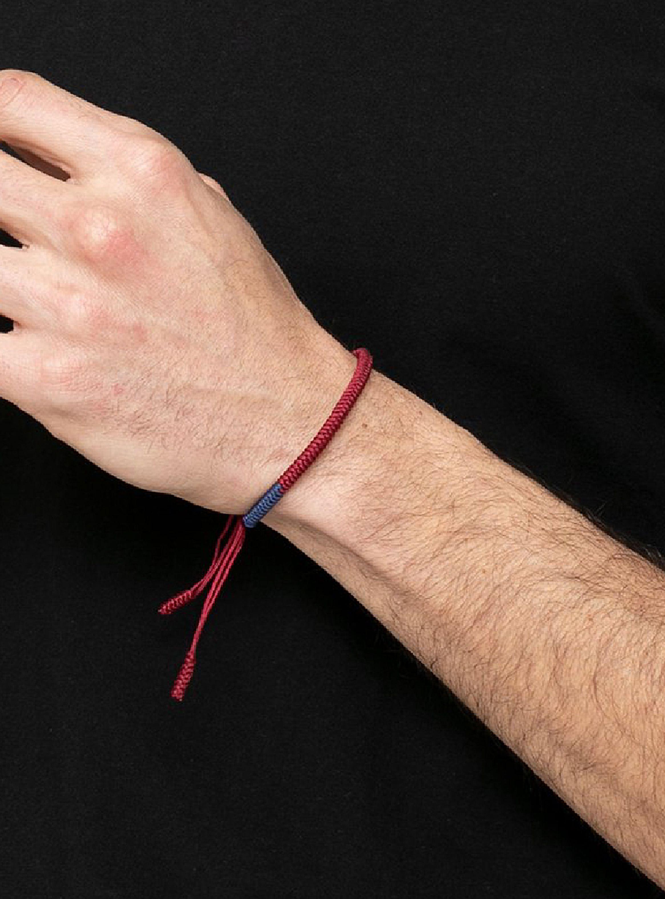 Pulsera Budista Para La Suerte Roja Azul Unisex-3
